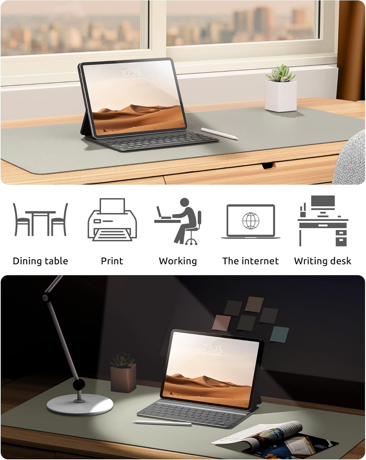 YSAGi Leather Desk Protector, Office Mat, Large Mouse Mat, Non-Slip PU Leather Blotter, Laptop Pad, Waterproof Writing Pad for Office and Home (Sage Green, 35.4" x 17")