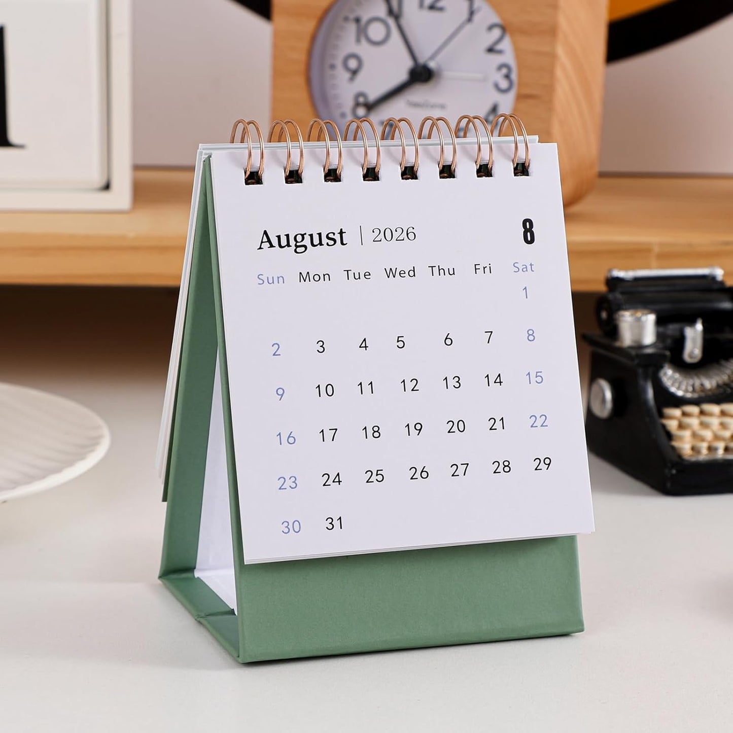 Mini Desk Calendar 2025-2026 - Runs From July 2025 until Dec 2026 Monthy Small Desktop Calendar 250 GSM Thick Paper Twin-Wire Binding for Home or Office (Green)