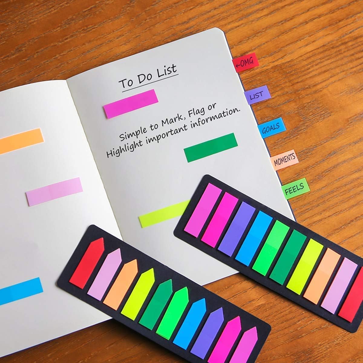KICNIC Page Markers Sticky Index Tabs 750 Pcs, Arrow Flag Tabs Self Adhesive, Sticky Notes for Page Marking and Highlighting [3 Designs, 10 Colors] Writable, Repositionable