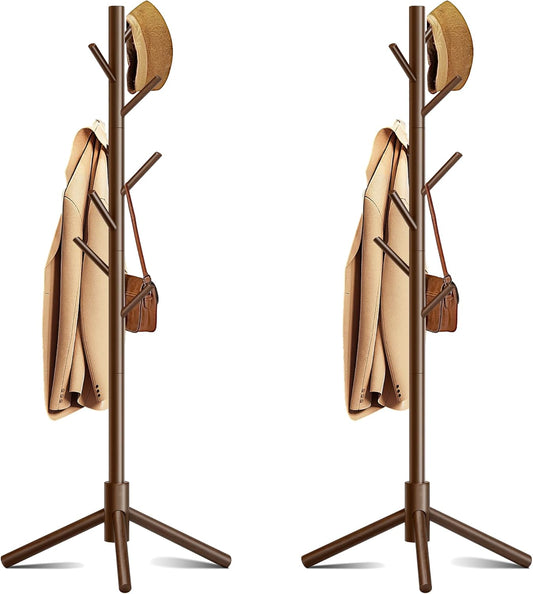 Wooden Coat Rack, Free Standing Coat Rack with 8 Hooks 3 Adjustable Heights for Clothes, Hats, Handbags, Coat Tree Easy Assembly for Entryway, Bedroom, Hallway, Office(2PCS) - Lumora Desk