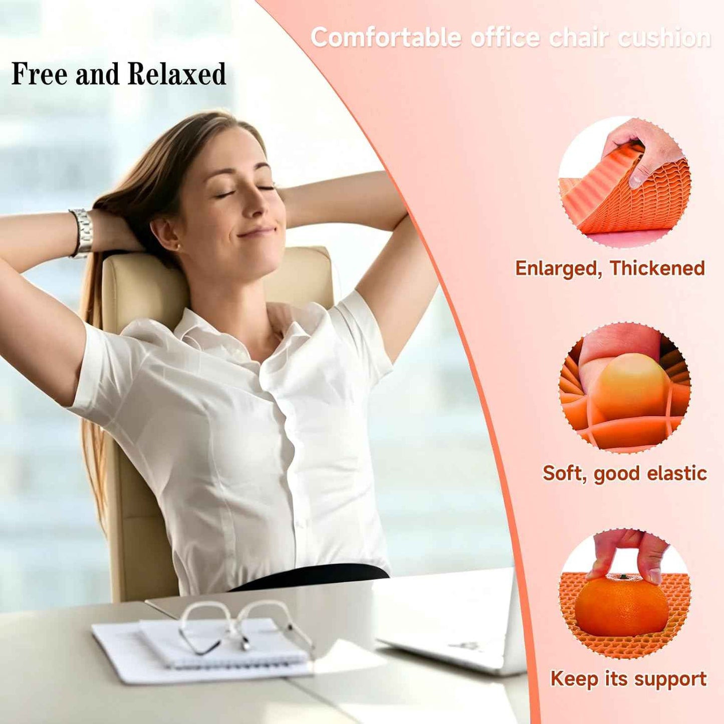Innovative Gel Seat Cushion for Long Sitting, Breathable Grid Seat Cushion, Soft Cooling Support Chair Cushion for Office, Wheelchair, Car, Gel Cushion for Back, Sciatica,Tailbone Pain Relief.(orange)