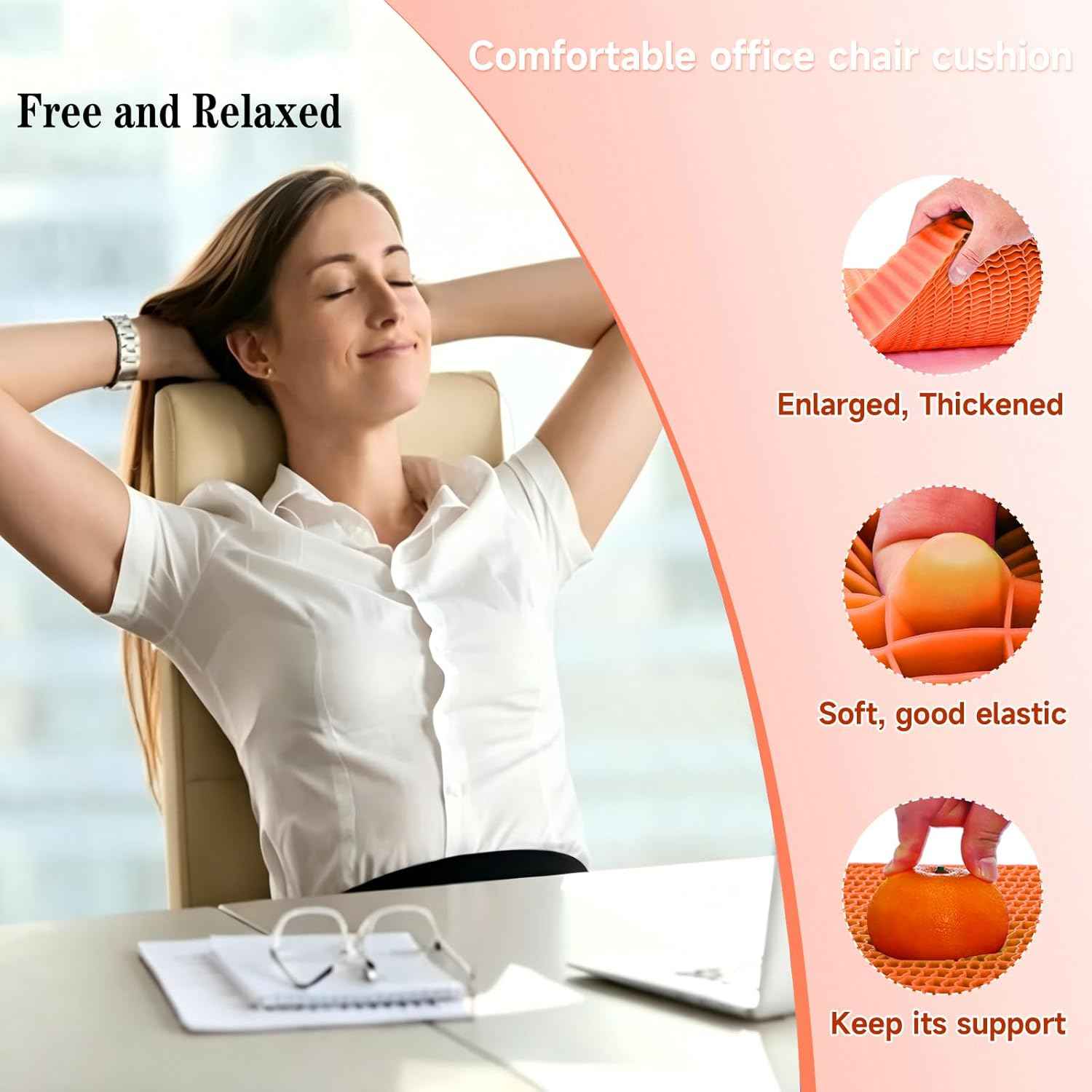 Innovative Gel Seat Cushion for Long Sitting, Breathable Grid Seat Cushion, Soft Cooling Support Chair Cushion for Office, Wheelchair, Car, Gel Cushion for Back, Sciatica,Tailbone Pain Relief.(orange)