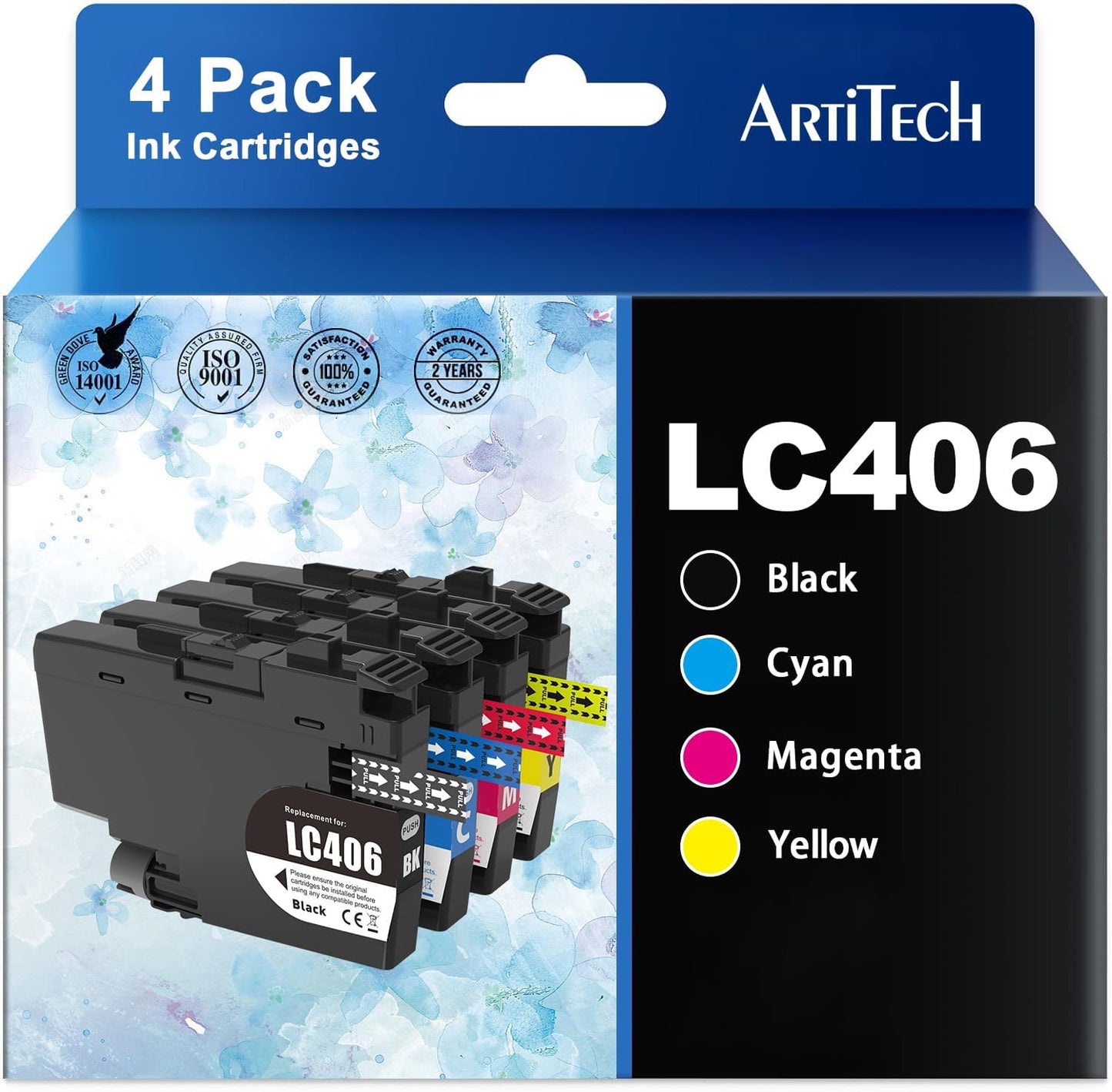 LC406 Ink Cartridges Compatible for Brother LC406 LC406XL Ink Cartridges Work for Brother MFC-J4335DW MFC-J4535DW MFC-J5855DW MFC-J6955DW MFC-J6555DW Ink (4 Pack)