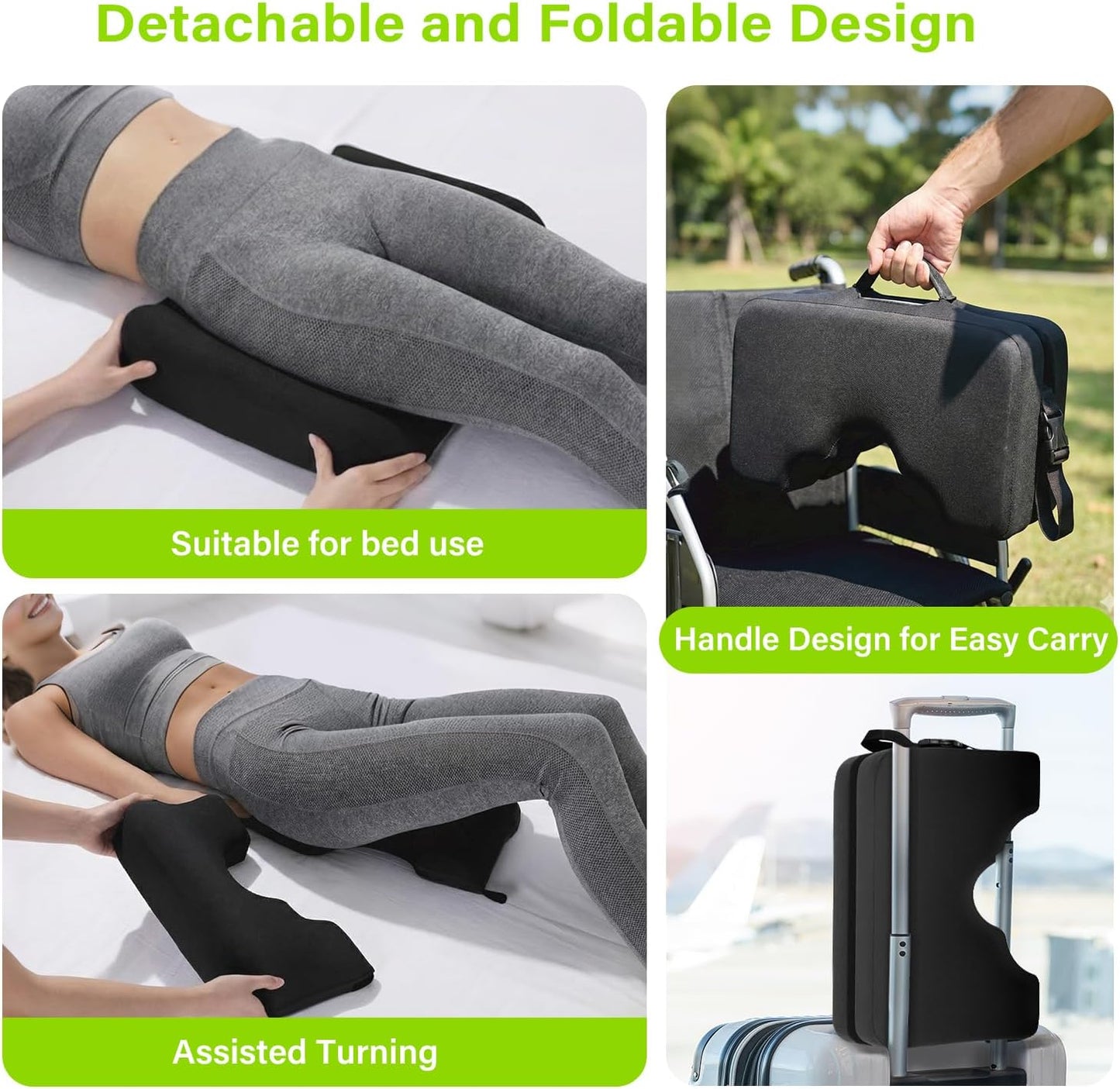 Bed Sore Cushion, Gel Wheelchair Seat Cushion,18”x16” Relieve Sciatica, Back, Coccyx & Ulcer Pain, Foldable Ergonomic Cushion for Bedridden, Elderly, with Anti-Slip Cover & Handle