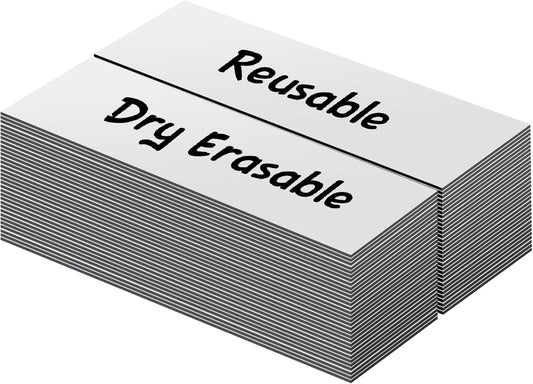 LLPT Dry Erase Magnetic Labels 0.5" x 2" 50 Packs Blank Writable Magnet Stickers Reusable for Refrigerator Shelf Whiteboard Toolbox Craft and Other Metallic Surfaces White (DML0520WT)