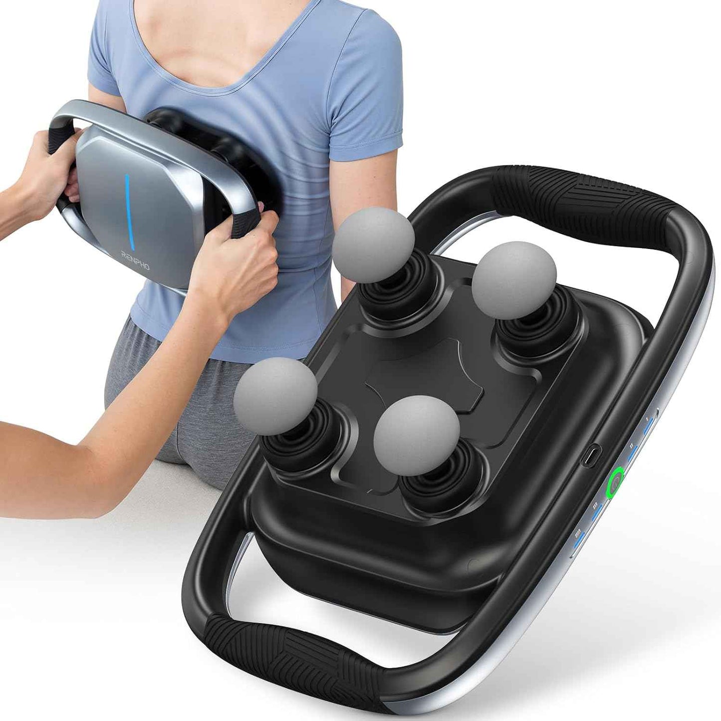 RENPHO Massage Gun Deep Tissue, Fathers Day Dad Gifts Handheld Neck Massager with Replaceable 4-Head and Plate, Muscle Percussion Massage Tool for Neck Back Massager for Women Men, Quad, HSA Approved