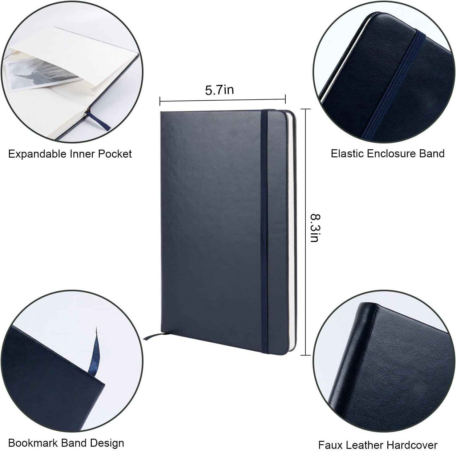 Journal notebook (A5-Lined, Dark Blue),192 Pages, Medium 5.7X8.3 inches - 80 gsm Thick Paper, Hardcover