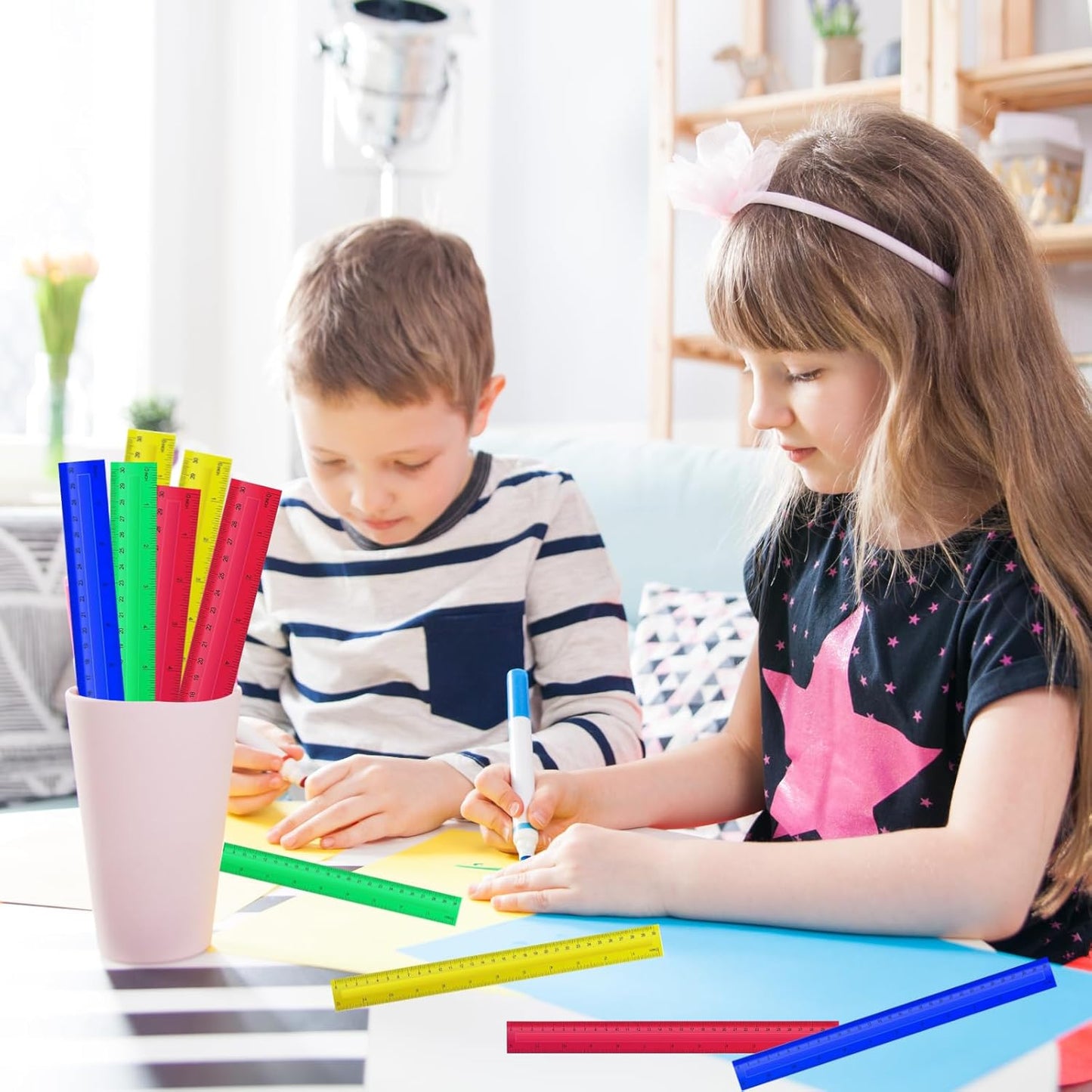 240 Pcs 12 Inch Plastic Rulers Bulk Kid Ruler for School Back to School Supplies, Flexible Assorted Color Ruler with Centimeters and Inches for Students School Education (240)