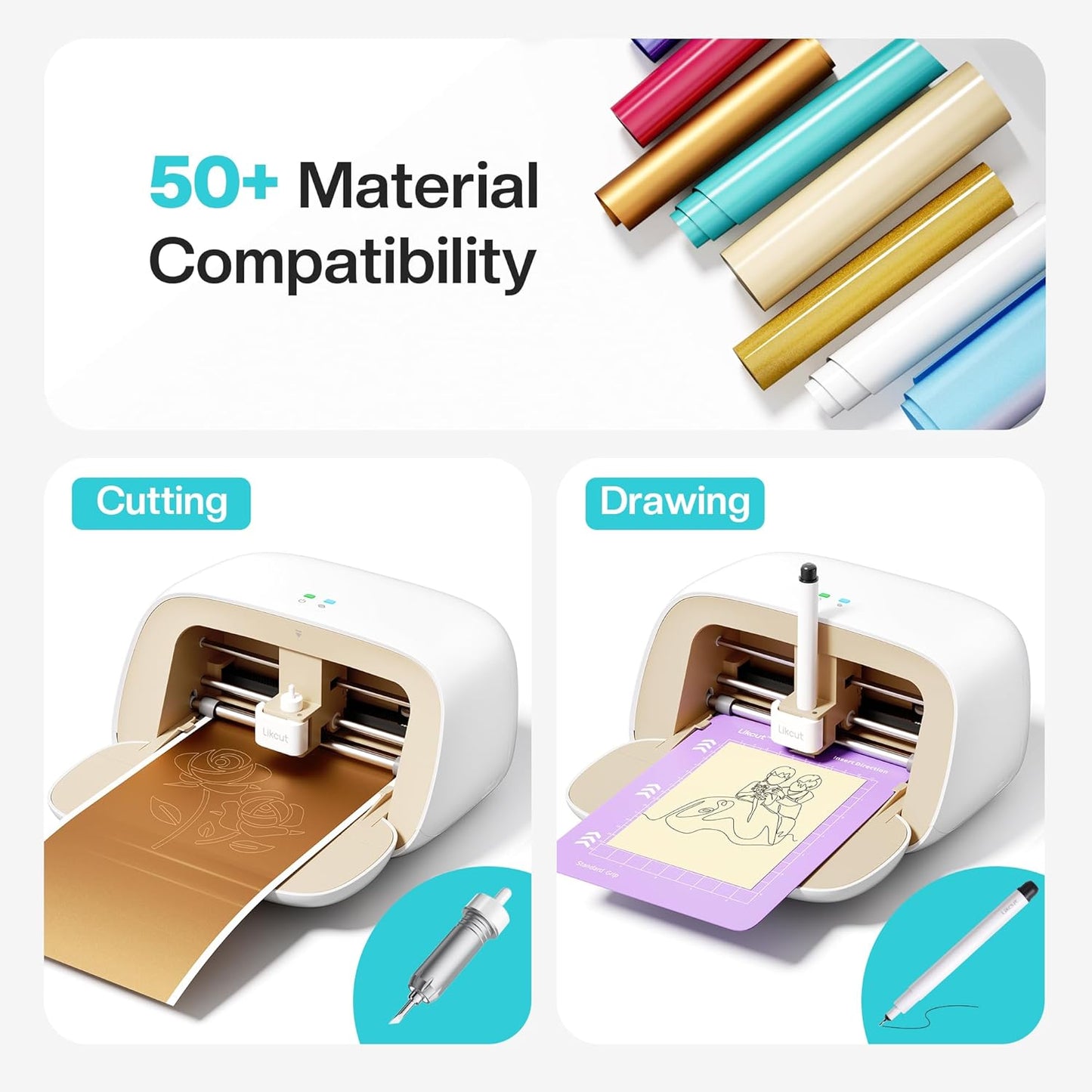 Vinyl Cutter Machine S501 - Smart Compact Sticker Maker for Vinyl & Paper Crafts, Portable Plotter DIY Cutting Machine for Sticker Joy Craft & Party Supplies, Wedding Decor, Beige