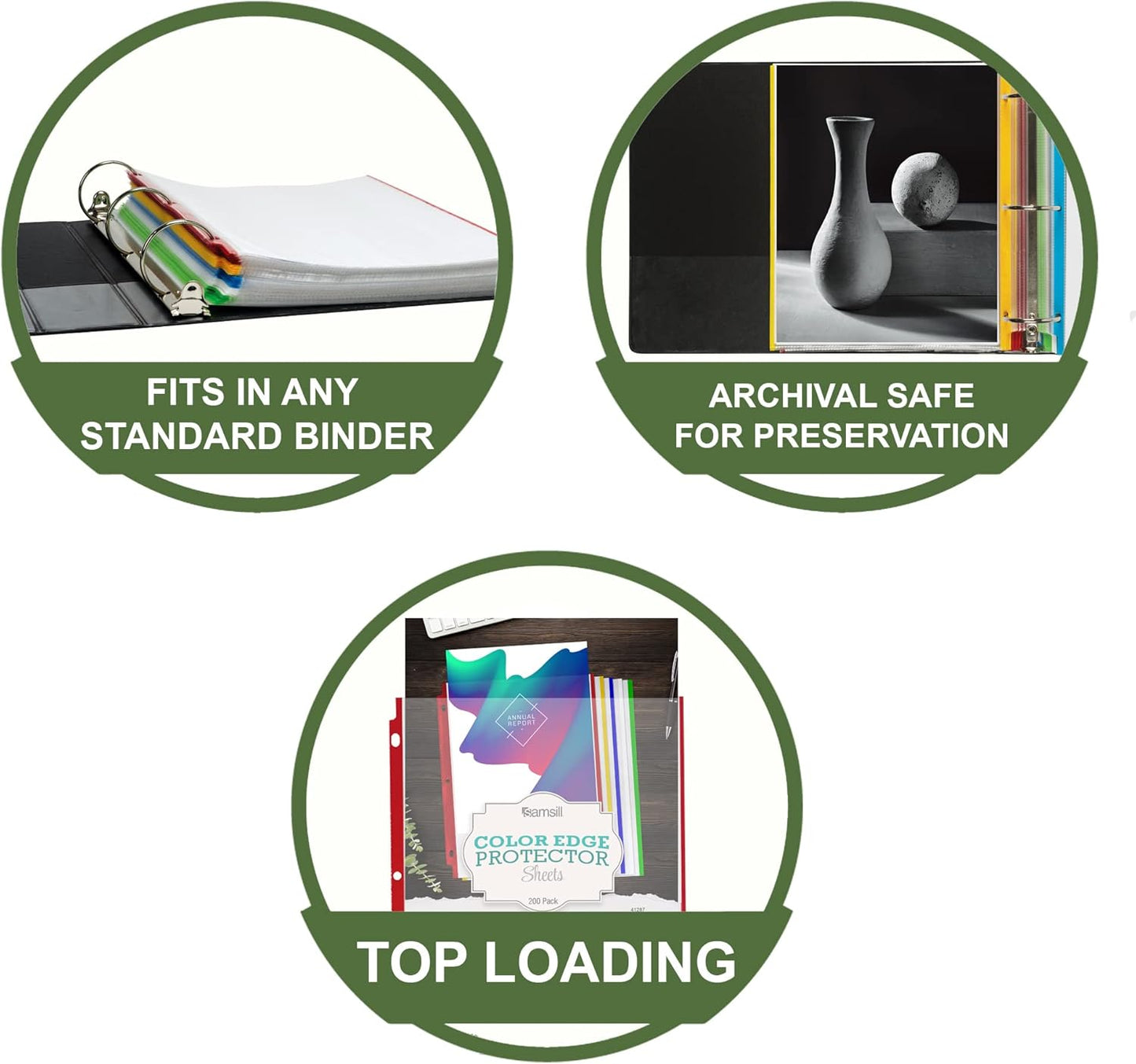 Samsill Color Edge Sheet Protectors 8.5 x 11 Inch, Page Protectors for 3 Ring Binder, Standard Weight, Clear Sheet Protector, Letter Size, Top Loading, Acid Free, 200 Pack