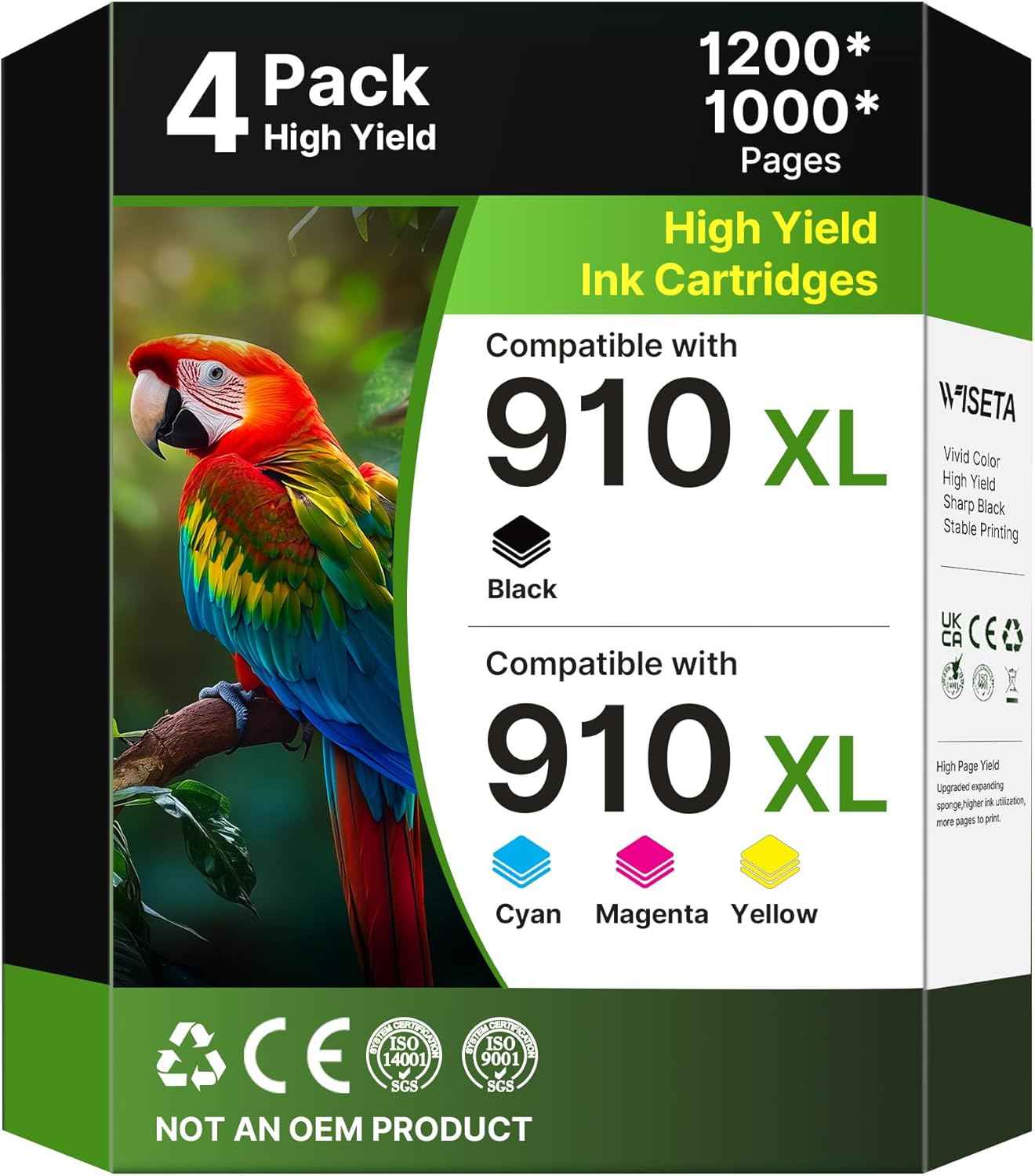 910XL Ink Cartridges for HP Printers Black Cyan Magenta Yellow (4-Pack) Replacement for HP 910XL Ink Cartridges Combo Pack Works with OfficeJet 8010 8020 Series OfficeJet Pro 8020, 8030 Series 3JB41AN