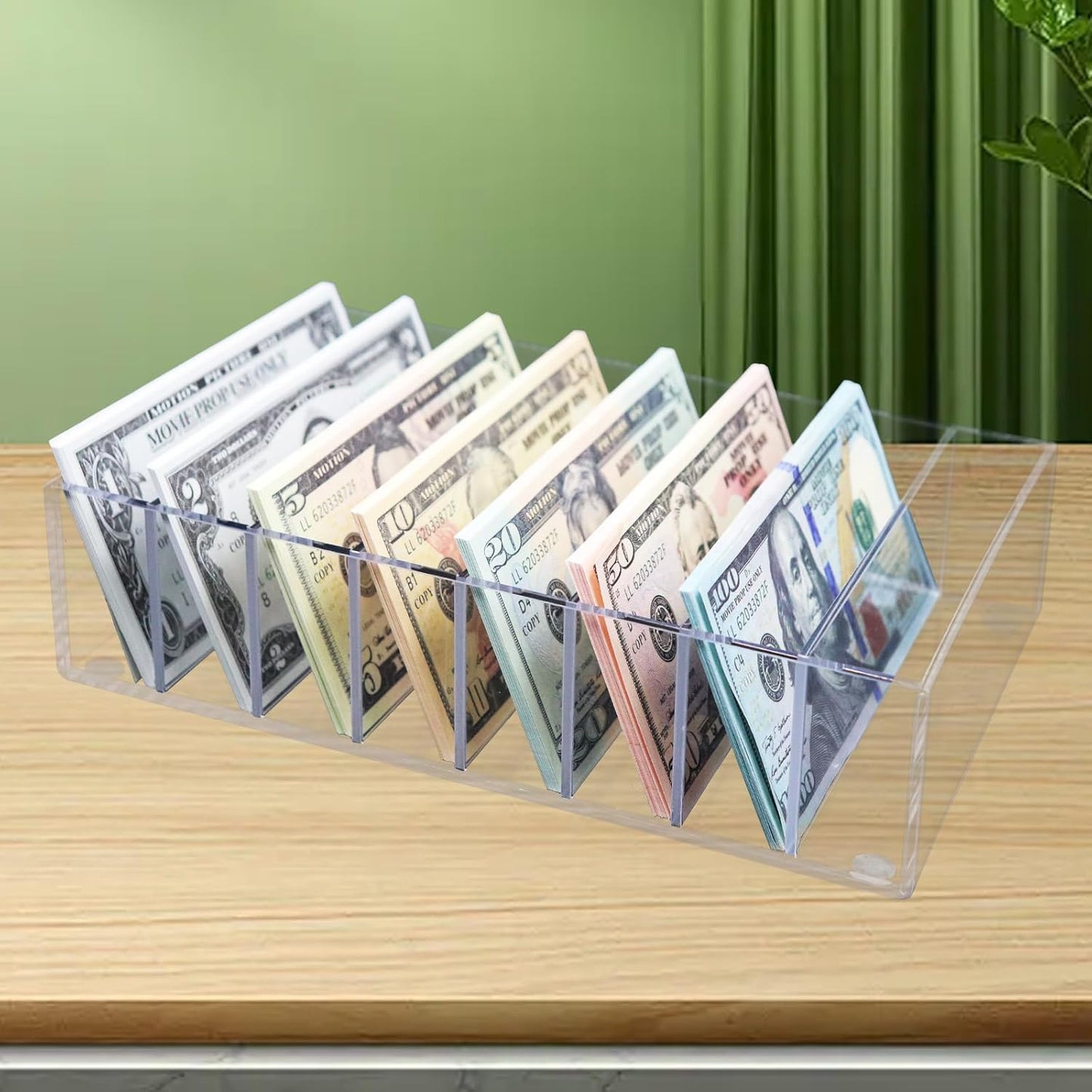 Money Organizer for Cash, 8 Compartment Transparent Acrylic Money Holder, Cash Tray, Cash Box, Cash Organizer for Bills