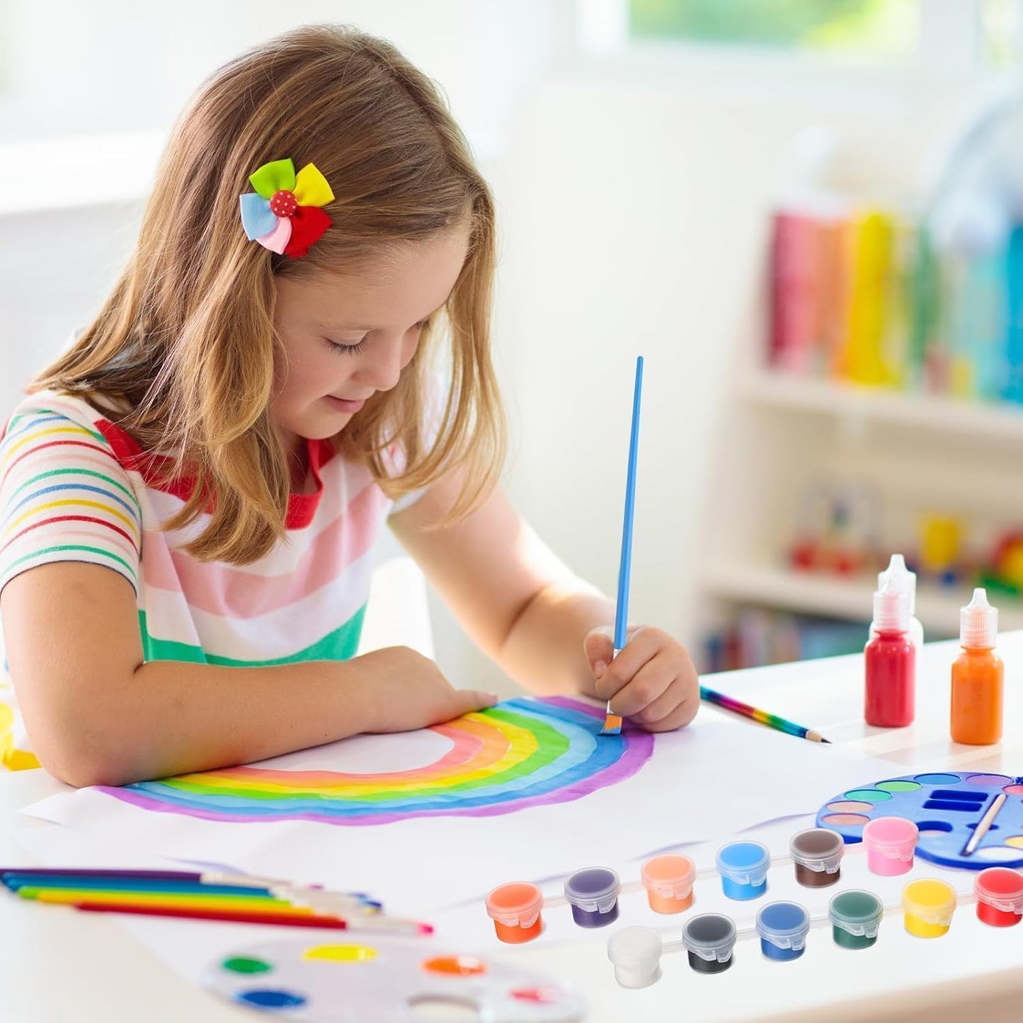 20 Pack Mini Acrylic Paint Set,12 Color Acrylic Paint Strips with 40Pcs Painting Brushes for Kids&Adults, 280 PCS Kids Paint Set Container Strips Storage for Home Classroom Party Favors Easter Gifts