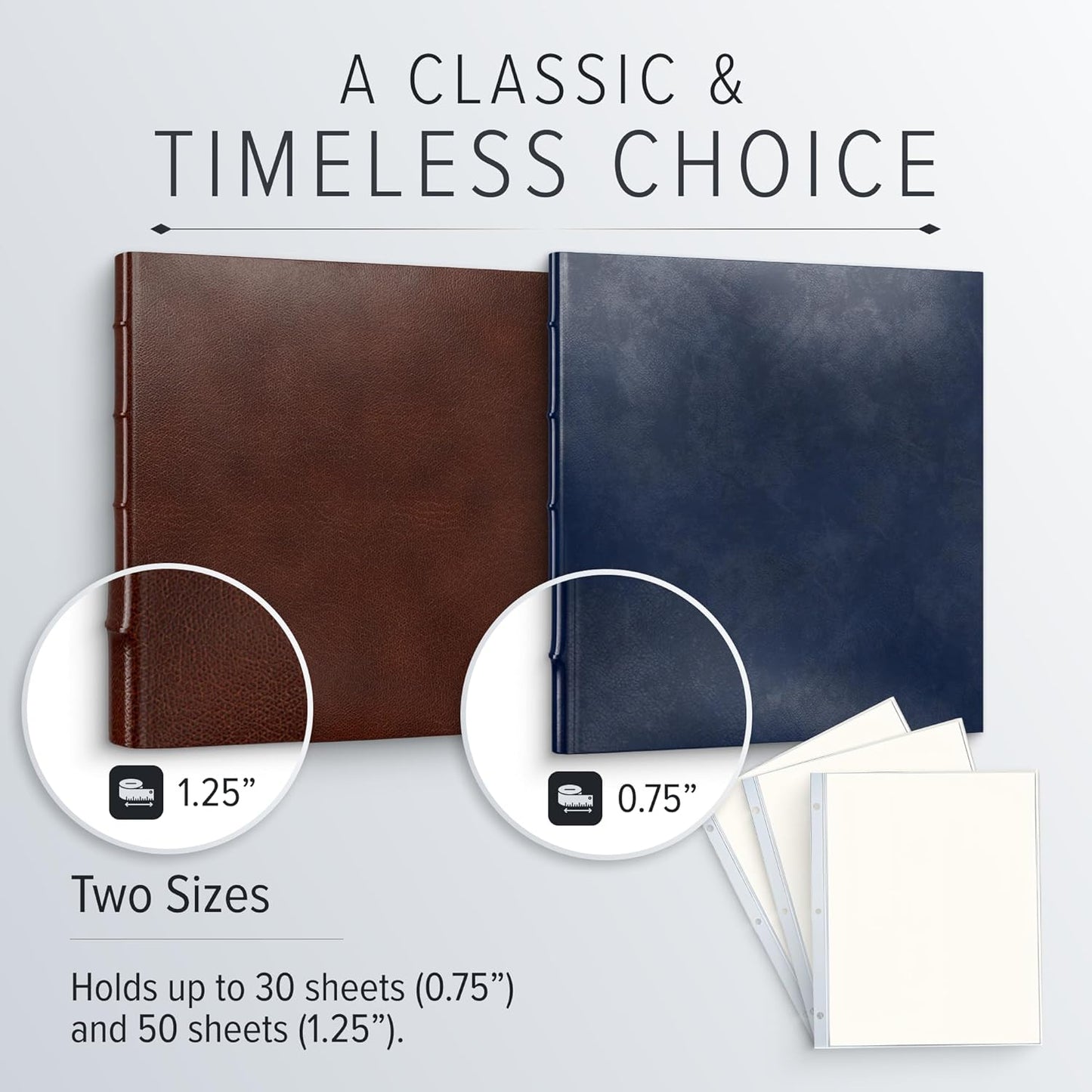 Gallery Leather 3 Ring Binder with Plastic Sleeves, Includes 10 Sheets, Sheet Size: 8.5" x 11" - Presentation Binder Rings with Hubbed Spine, Thick: 0.75" Acadia Navy - US Air Force