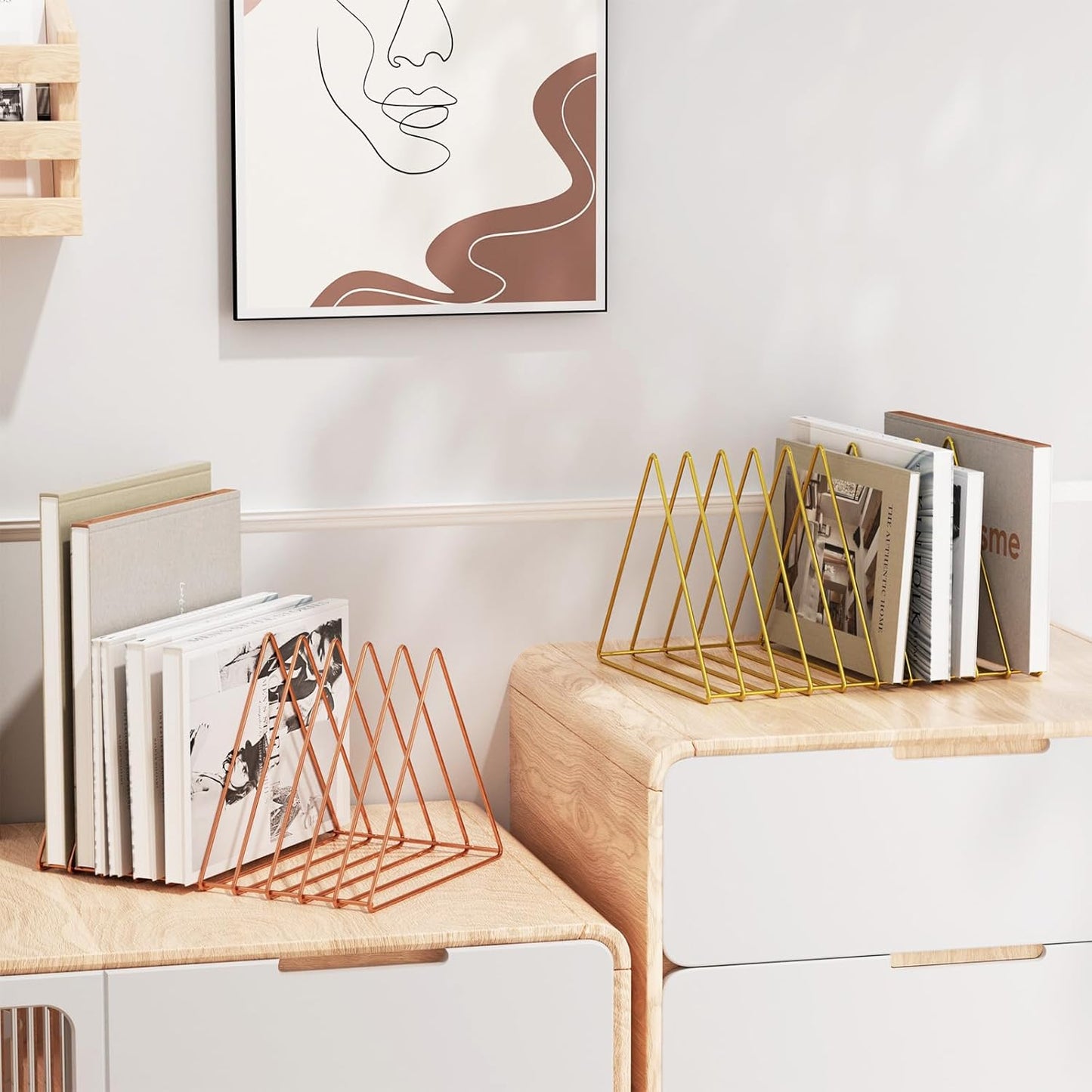 Urban Deco Triangle Desk Organizers Metal Wire Magazine Holder 10 Sections Decorative File Folder Organizer Vinyl Record Storage Office File Organizer For Desk - Rose Gold Magazine File Holder