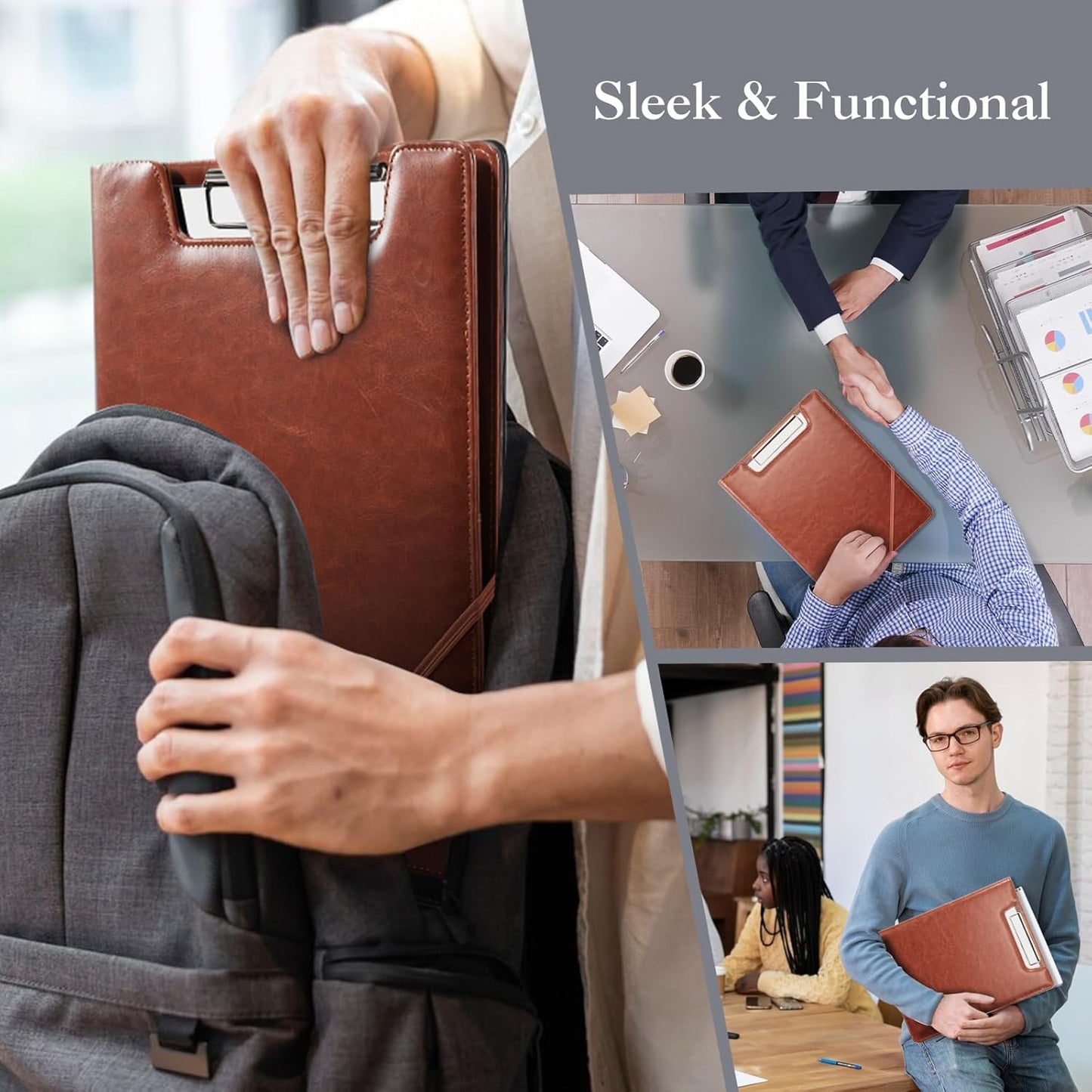 ProCase Clipboard Folder Portfolio, Leather Business Padfolio Organizer Letter Size Professional Folder Binder for Interview Meeting Resume Office Conference School -Brown