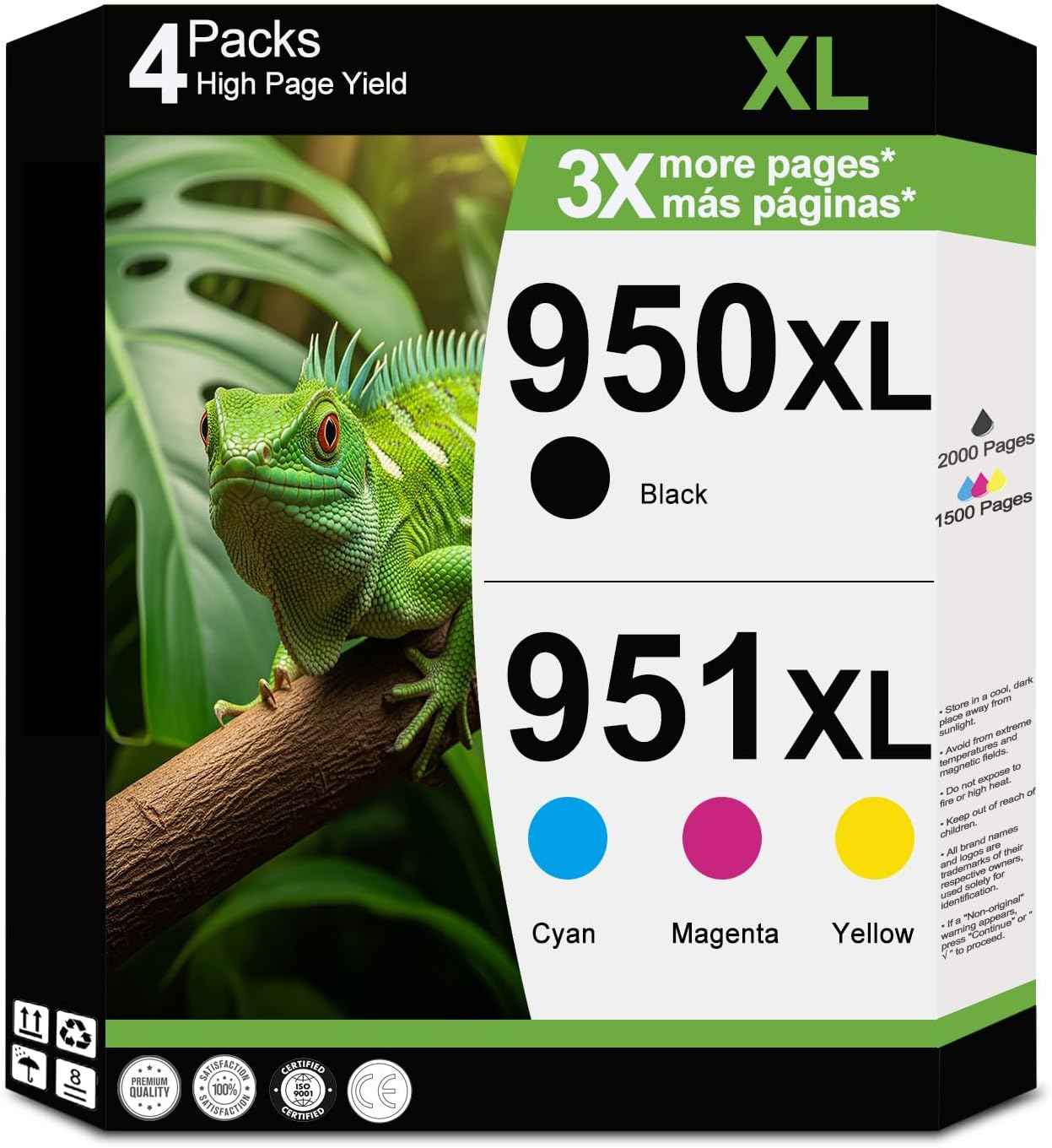 950XL 951XL Ink Cartridges Compatible Replacement for HP 950 951 XL Combo Fit for OfficeJet Pro 8600 8610 8615 8620 8625 8630 8640 8660 8100 8110 251DW 276DW Printers (Black, Cyan, Magenta, Yellow)