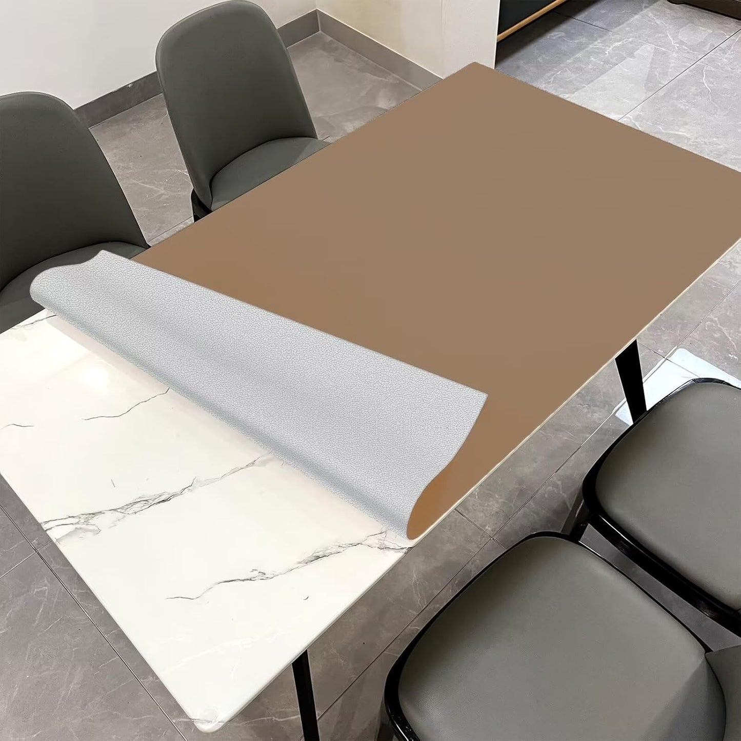 Leather Table Cover,1.8mm Thick,30x60 Inch Desk Cover,Large Desk Mat,Table Protector,Table Cover Protector,Kitchen Table Cover,Dining Table Mat,(Khaki+Silvery,30x60)