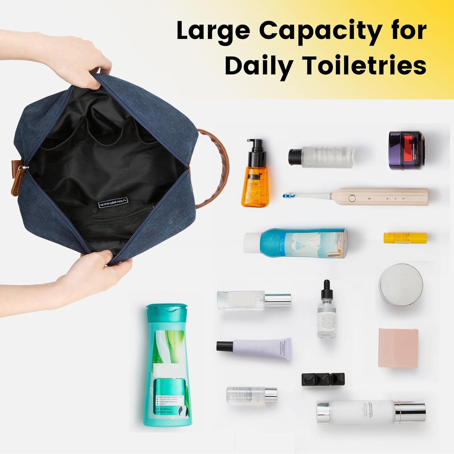 Vorspack Toiletry Bag Hanging Dopp Kit for Men Water Resistant Canvas Shaving Bag with Large Capacity for Travel - Navy Blue