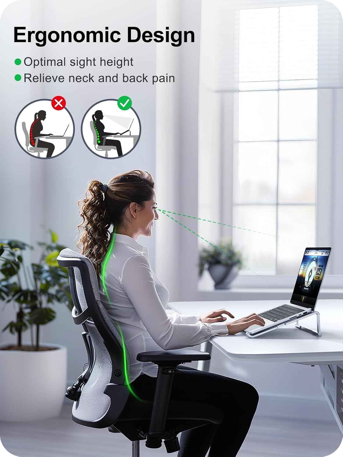 MOKURU Laptop Stand for Desk, Aluminum Computer Stand for Laptop, Foldable Laptop Riser, Portable Laptop Stand, Compatible for MacBook Pro/Air, Dell, HP, Lenovo, 11'' -15.6'' (Silver)