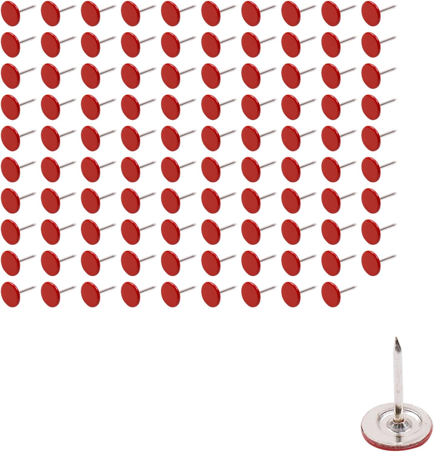 100Pcs Flat Head Upholstery Tacks Home Furniture Decor Tacks Upholstery Nails Flat Push Pins Flat Thumb Tacks Red (11mmx17mm)