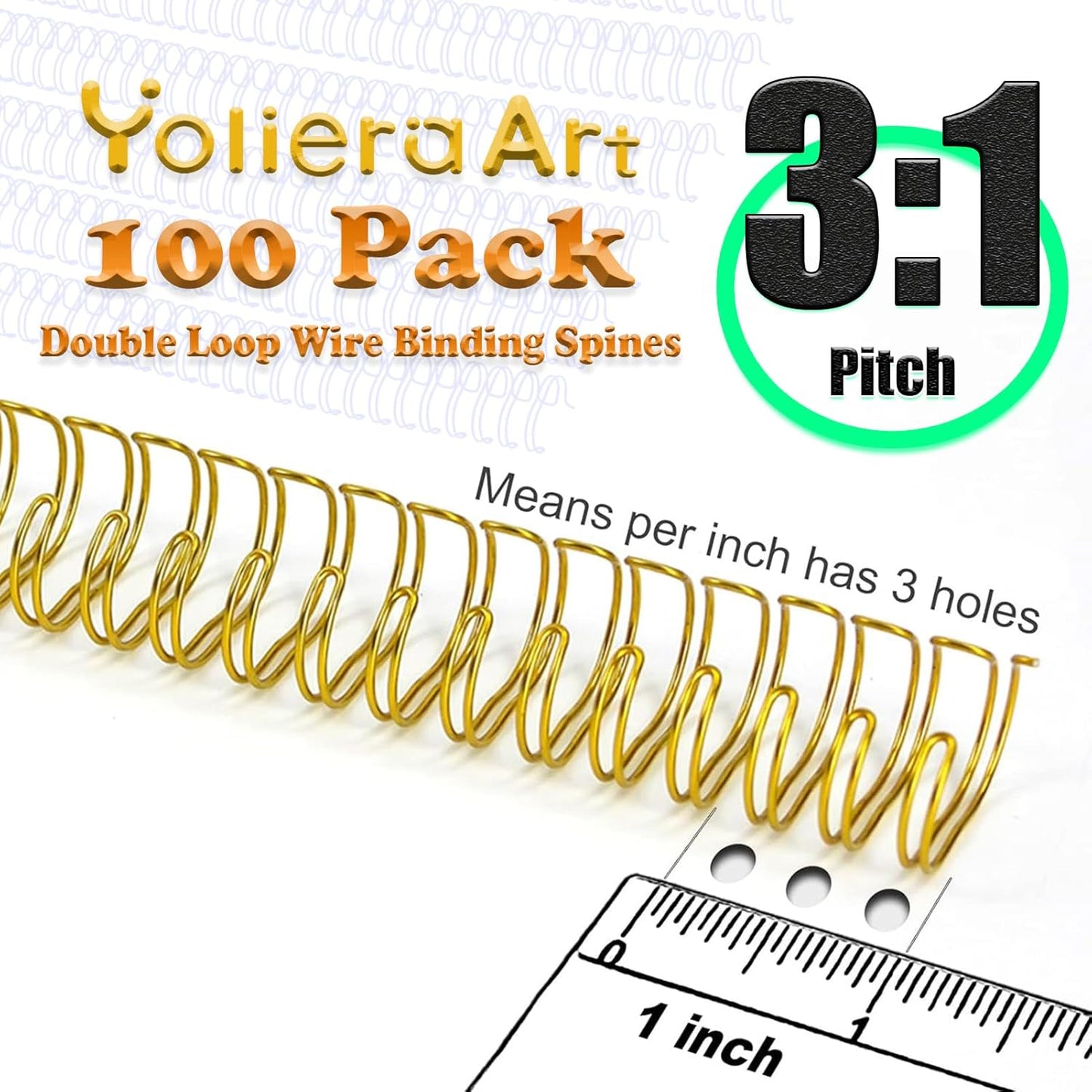 3:1 Pitch Double Loop Binding Wires, YolieraArt 100 Pack Spiral Spine Bindings, 9/16 Inch Wire Twin Binding for Book Binder Machine,Students and Coworkers (120 Sheet Capacity, 100P, Silver)