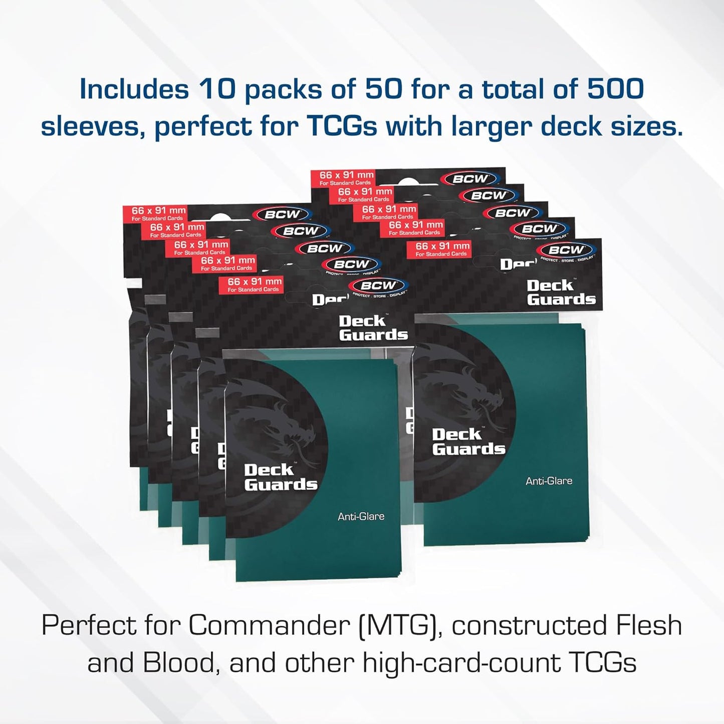 BCW Deck Guard - Double Matte Card Sleeves | 500 Count Box (10 Packs of 50 Sleeves) |Acid-Free, No PVC | Fits 2.5" x 3.5" Game | Archival Safe for Protection (Teal)