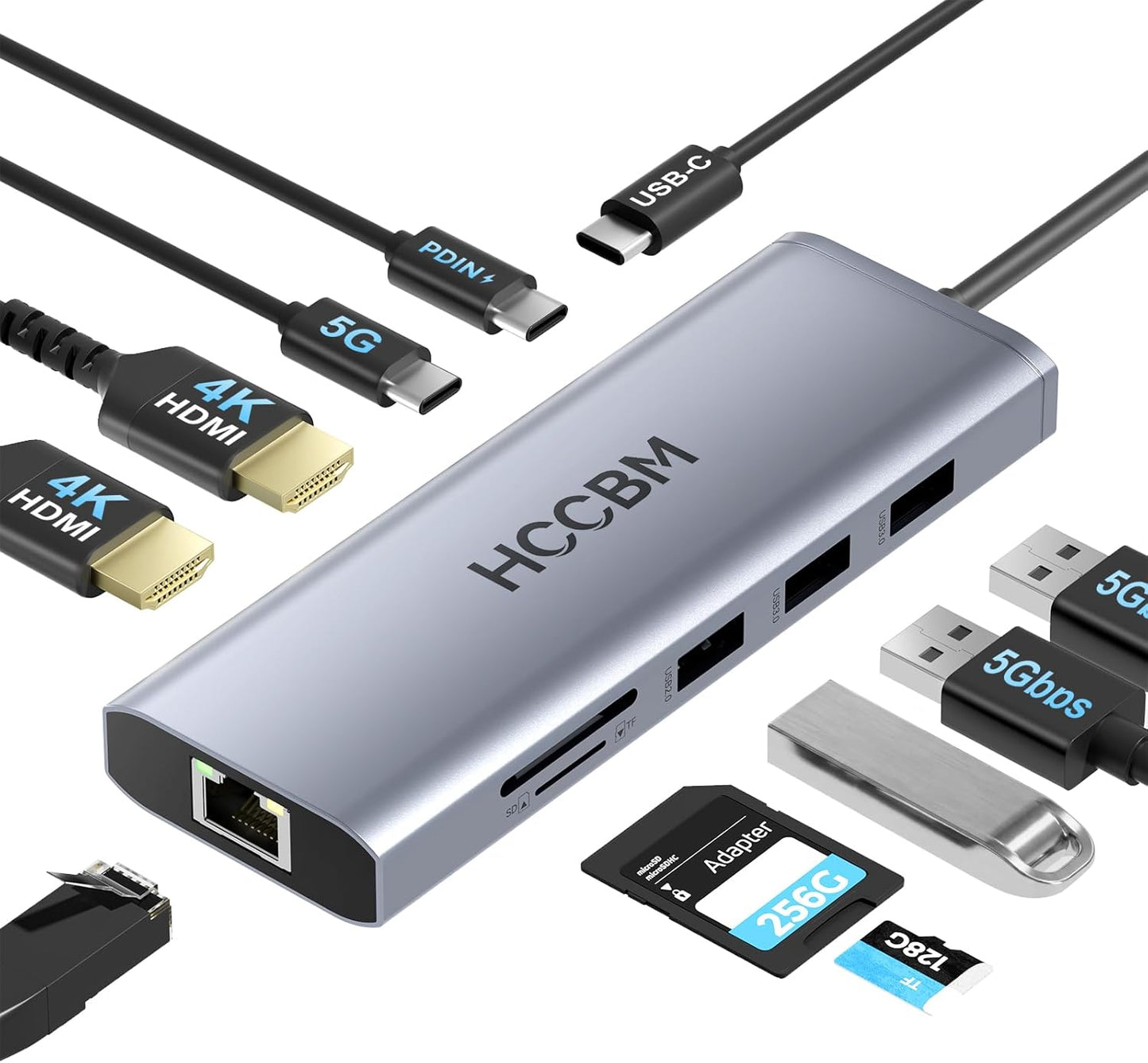 USB C Laptop Docking Station Dual HDMI Monitor, 10-in-1 USBC Hub Dongle Dock with 2 HDMI 4K@60Hz, PD Charging, SD/Micro SD for Laptop MacBook/HP/Dell/Surface/Thinkpad…