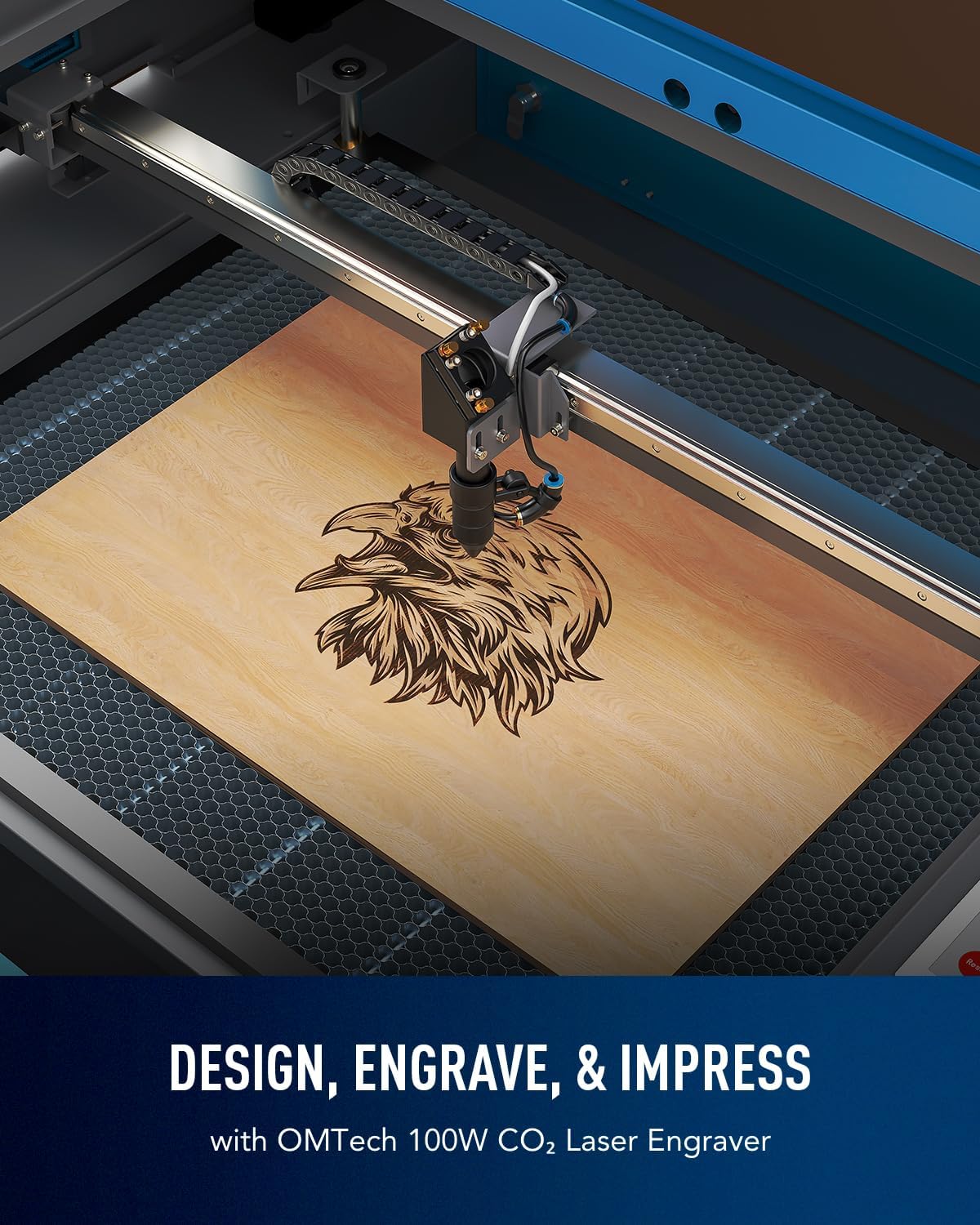 OMTech 100W CO2 Laser Engraver with LightBurn & Water Chiller, 20"x28" Laser Engraving Cutting Machine with 4 Way Pass Through Air Assist Wheels, Industrial Laser Cutter