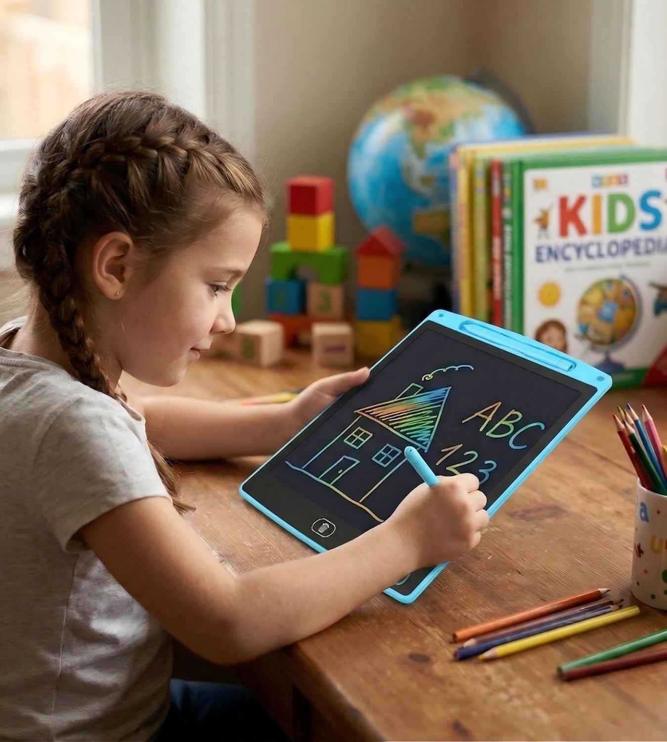 10 Inch LCD Writing Tablet for Kids, Colorful Screen Doodle Board Drawing Pad, Toddler Travel Essential Toys for Airplane & Car, Mess-Free Educational Gift for Boys Girls 3 4 5 6 7 8 Year Old(Blue)