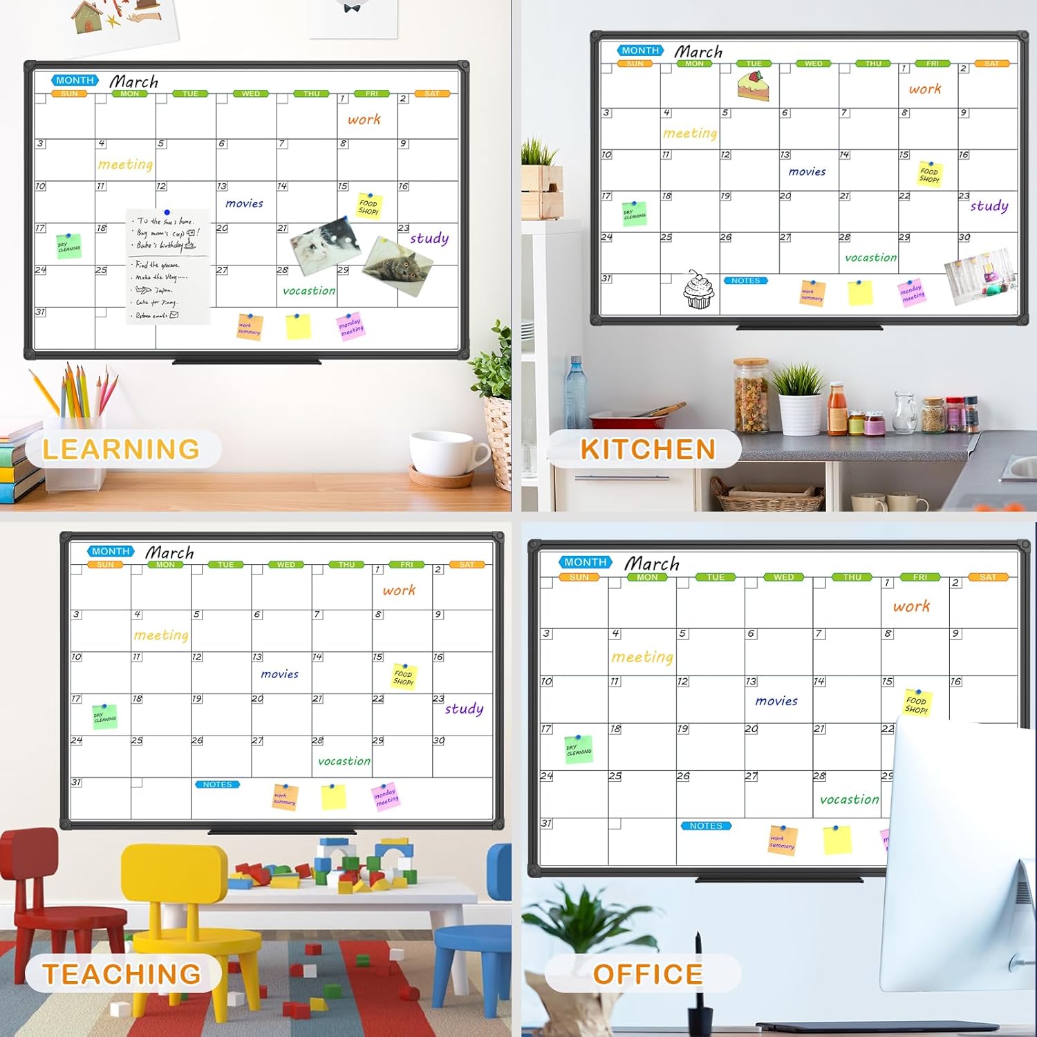 JILoffice Dry Erase Calendar Whiteboard 48 X 36 Inch - Magnetic White Board Calendar Monthly, Black Aluminum Frame Wall Mounted Board for Office Home and School - Lumora Desk