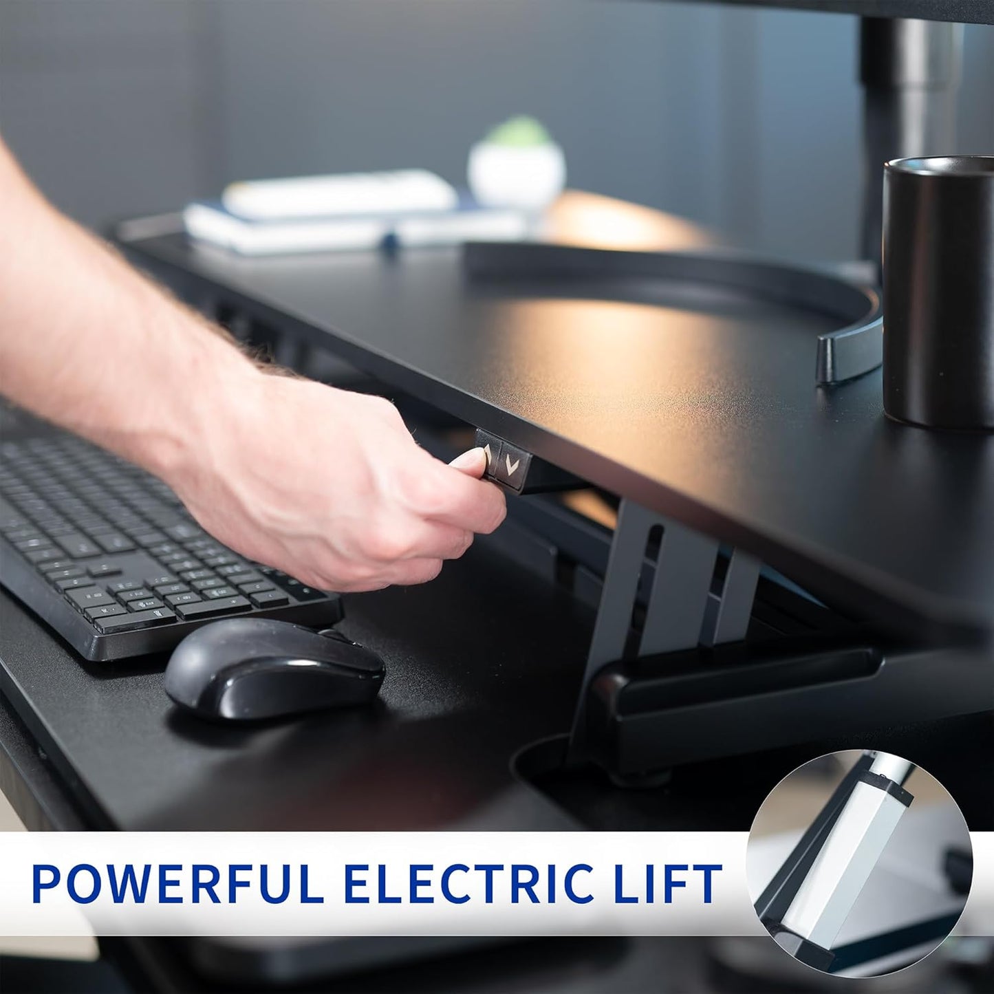 VIVO 47 inch Electric Motor Desk Converter, Height Adjustable Riser, Sit to Stand Dual Monitor and Laptop Workstation with Wide Keyboard Tray, Black, DESK-VE48B