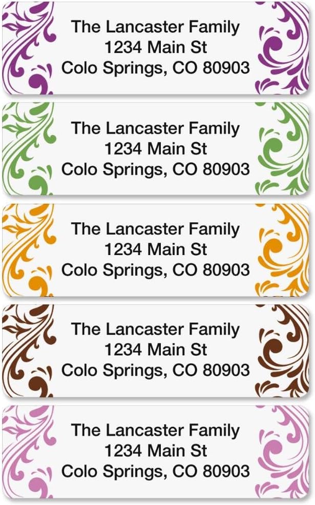 Colorful Images Elegant Swirl Rolled Personalized Return Address Mailing Labels with Dispenser, Customize with Name & Shipping Address, 250 ¾” x 2½” Self Adhesive, Easy Peel Label Roll - Lumora Desk
