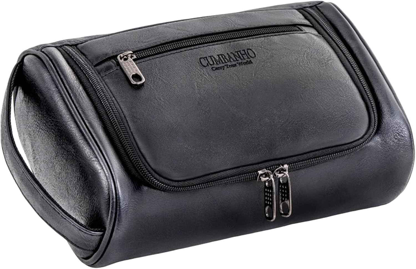 Mens Toiletry Bag,Compact Dopp Kit for Men Travel, PU Leather Shaving Kit, Water-Resistant Minimalist Organizer with Wrist Strap,Travel Toiletry Bag, Gift for Men,Large 10x6.5x4"Classic Black
