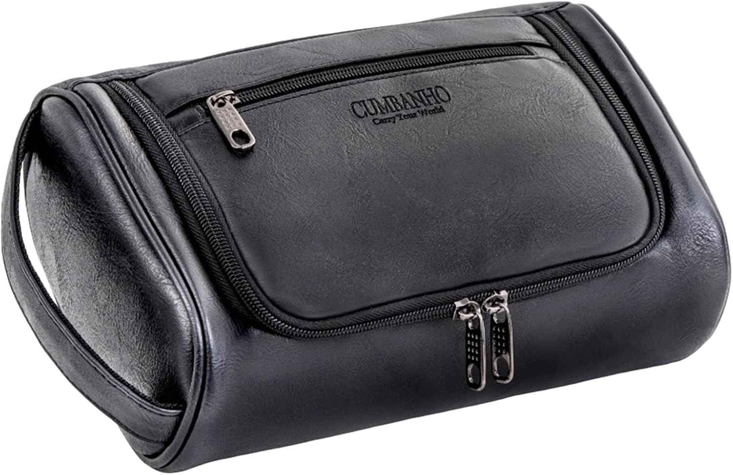 Mens Toiletry Bag,Compact Dopp Kit for Men Travel, PU Leather Shaving Kit, Water-Resistant Minimalist Organizer with Wrist Strap,Travel Toiletry Bag, Gift for Men,Large 10x6.5x4"Classic Black