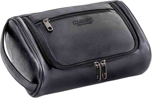 Mens Toiletry Bag,Compact Dopp Kit for Men Travel, PU Leather Shaving Kit, Water-Resistant Minimalist Organizer with Wrist Strap,Travel Toiletry Bag, Gift for Men,Large 10x6.5x4"Classic Black