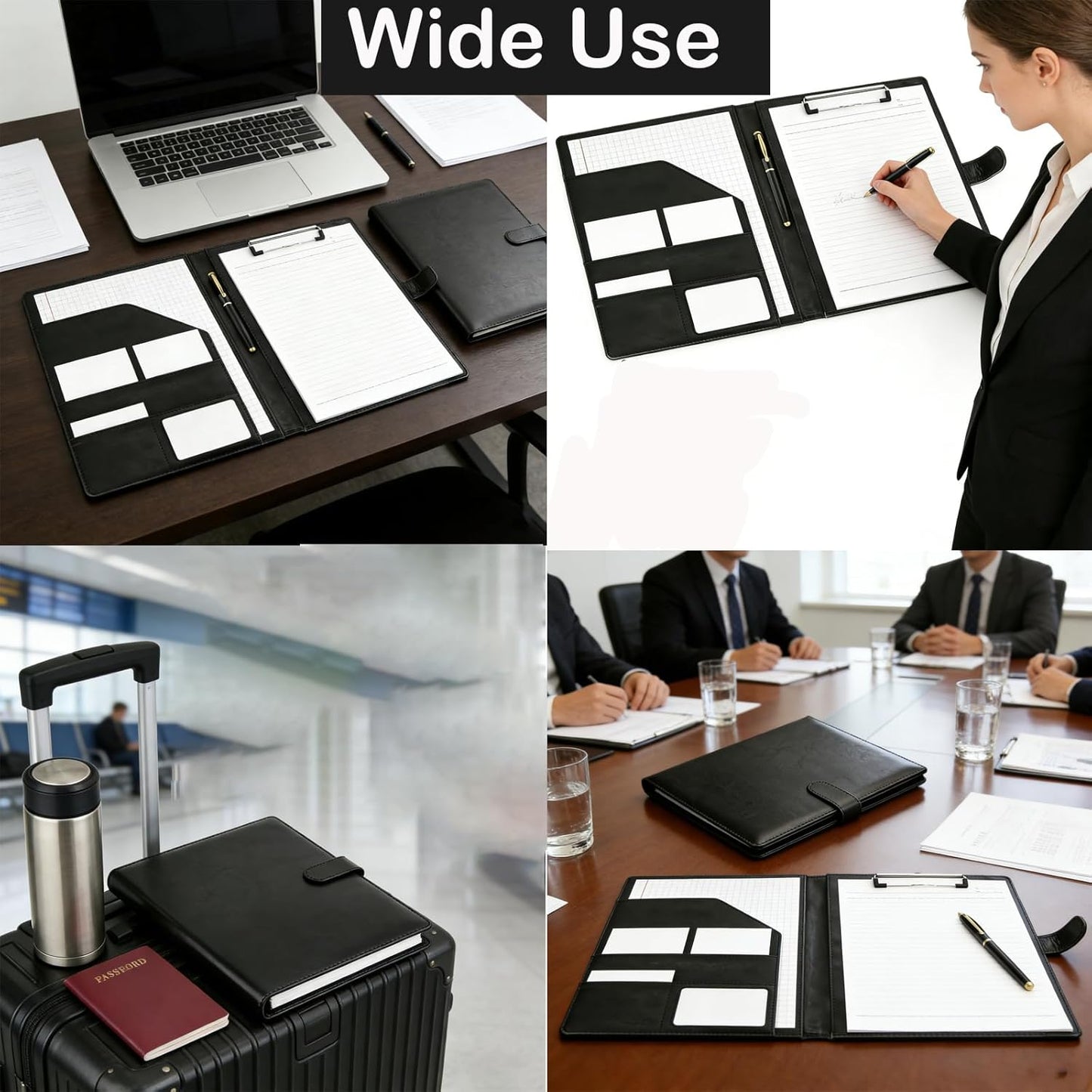 Padfolio Portfolio Binder with Clipboard, Professional Faux Leather Interview Resume Folder with Document Organizer & Business Card Holder, A4 Letter Size Notepad Legal Pad Holder for Office(Black)