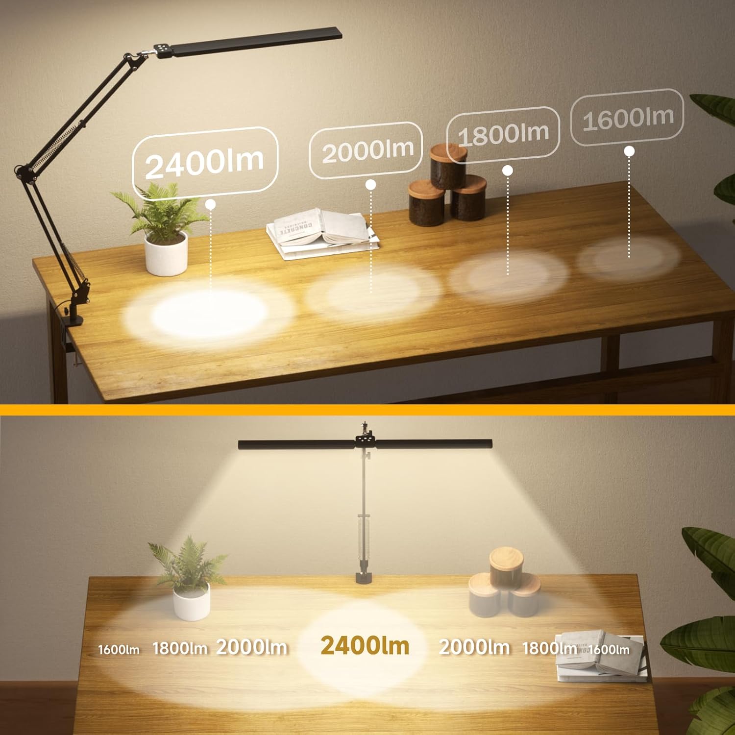 SKYLEO Led Desk Lamp for Home Office - 2400LM Ultra Bright Desk Light -Eye Caring Desk Lamp with Clamp - Adjustable Office Lamp with Remote Control- Easy Installation - 24W Black - Lumora Desk