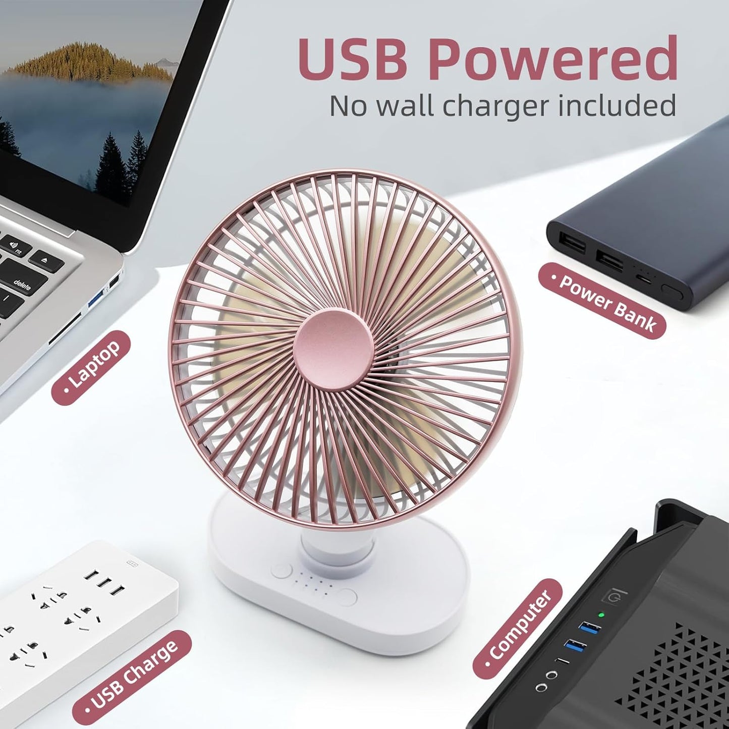 Small Oscillating Fan for Bedroom, 4000mAh Battery Powered Rechargeable Fan, 90° Vertical Manual and 120° Oscillating Desk Fan, 4 Speeds Air Circulator Fans, Quiet Table Fans for Home Office Travel