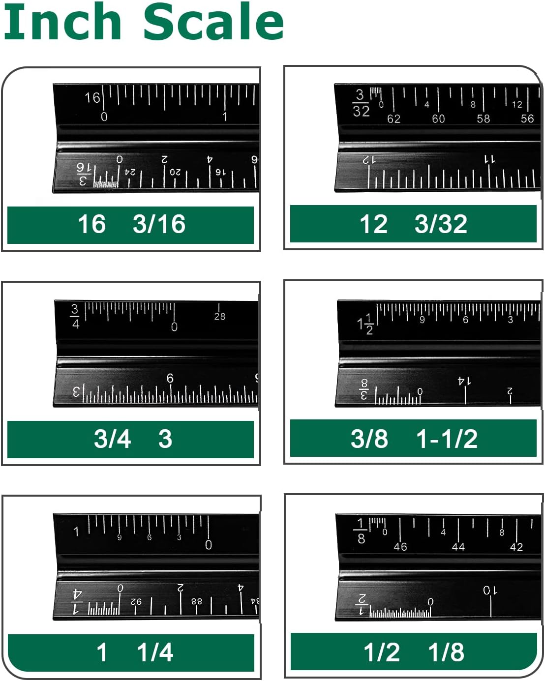 Architectural Scale Ruler 3 Pack Aluminum Triangular Ruler 12 Inch Imperial Metal Scale Ruler for Blueprint Drafting Ruler for Architect, Civil Engineer, Draftsman