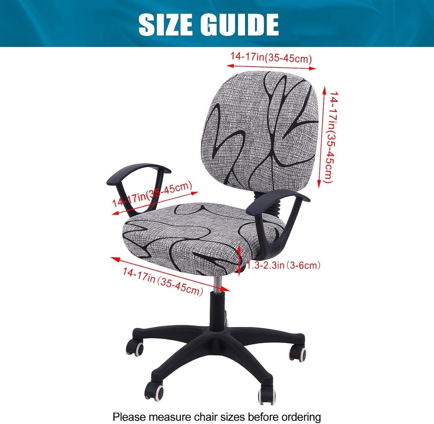 Smiry Stretch Printed Office Computer Chair Covers, Universal Washable Removable Desk Rotating Chair Slipcovers Protector, Seat + Backrest Cover - Grey and Black