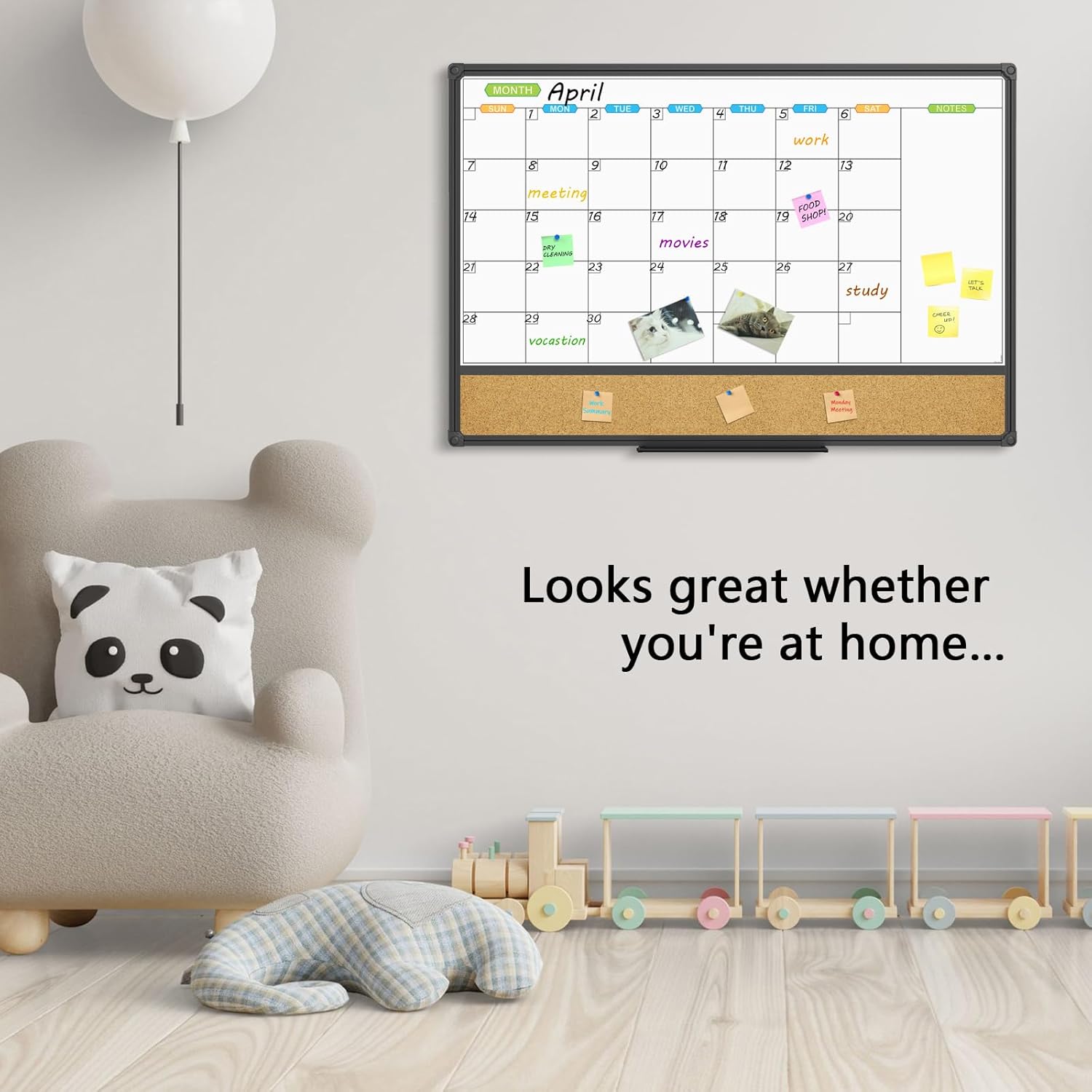 JILoffice Magnetic Calendar Whiteboard & Bulletin Corkboard Combination, Combo Board 36 x 24 Inch, Black Aluminum Frame Wall Mounted Board for Office Home and School with 10 Push Pins - Lumora Desk
