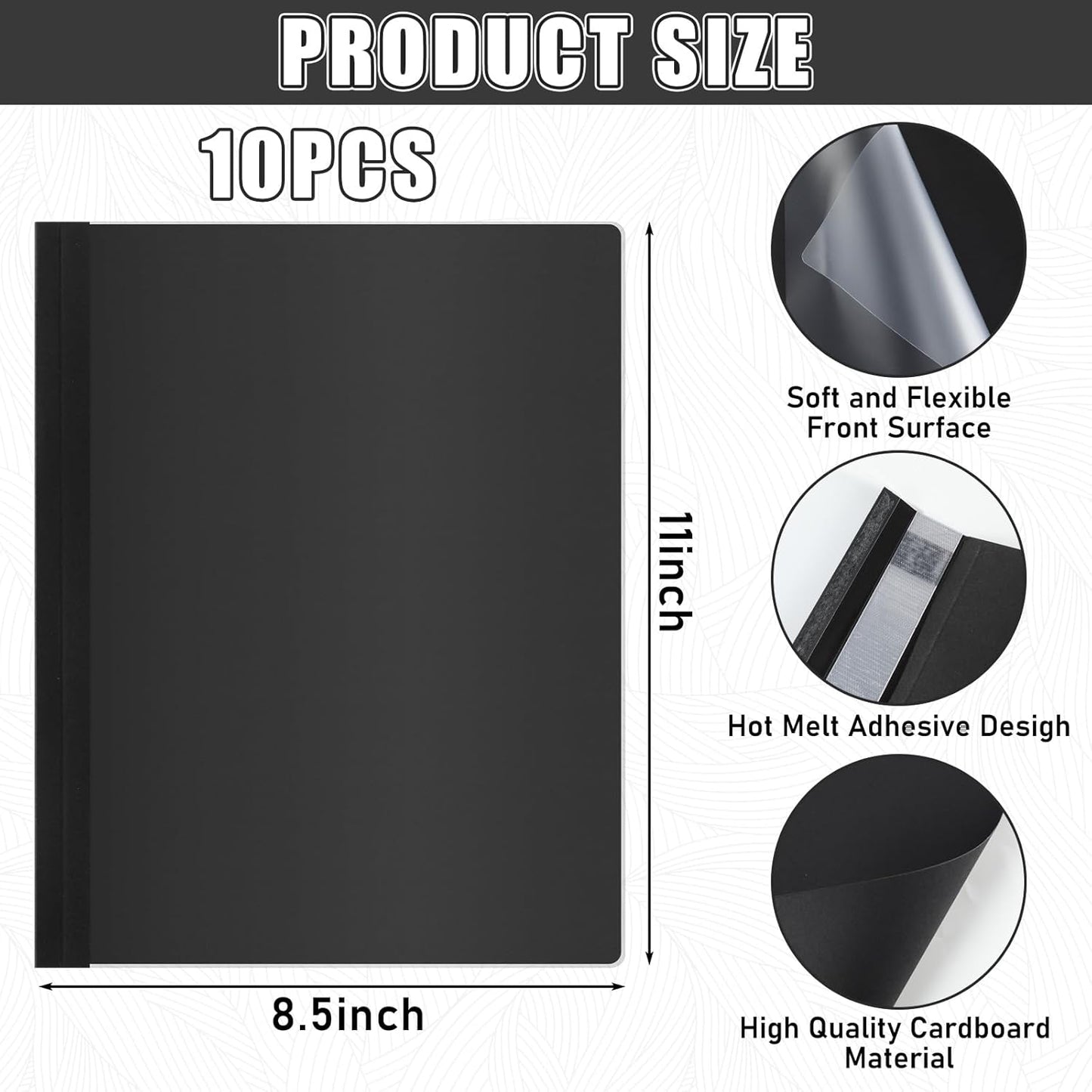 10 Pcs Thermal Binding Covers, 8.5 x 11 Inch Letter Size, 1 Inch Spine Holds 240 Sheets, Clear Front Paper Back Report Cover Suitable for Schools Offices Presentation(Black)