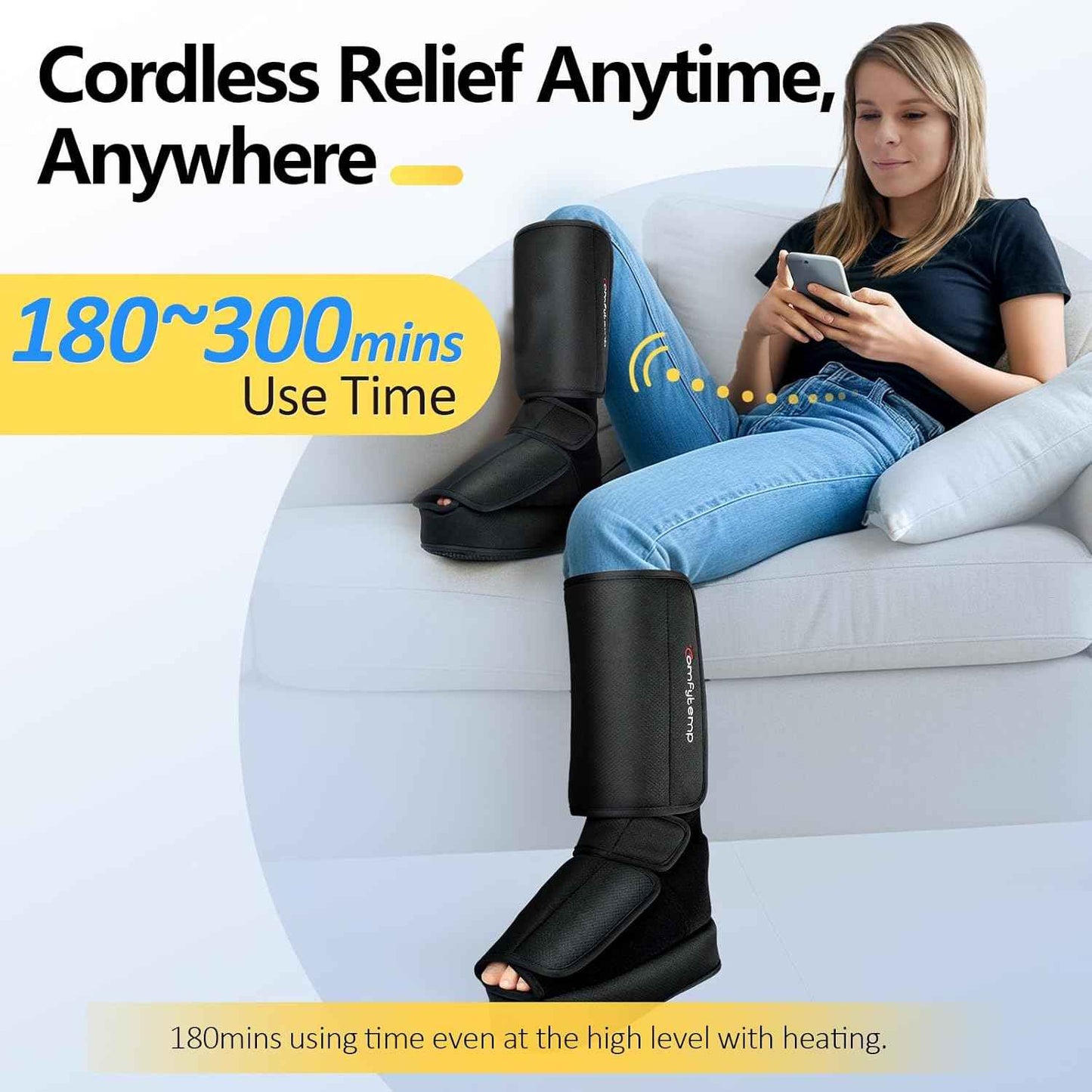 Comfytemp Cordless Foot and Calf Massager with Heat, Birthday Gift for Men Women Dad Mom Seniors, Rechargeable Leg and Feet Compression Massage for Circulation and Pain Relief (Fits Size 6 to 10)
