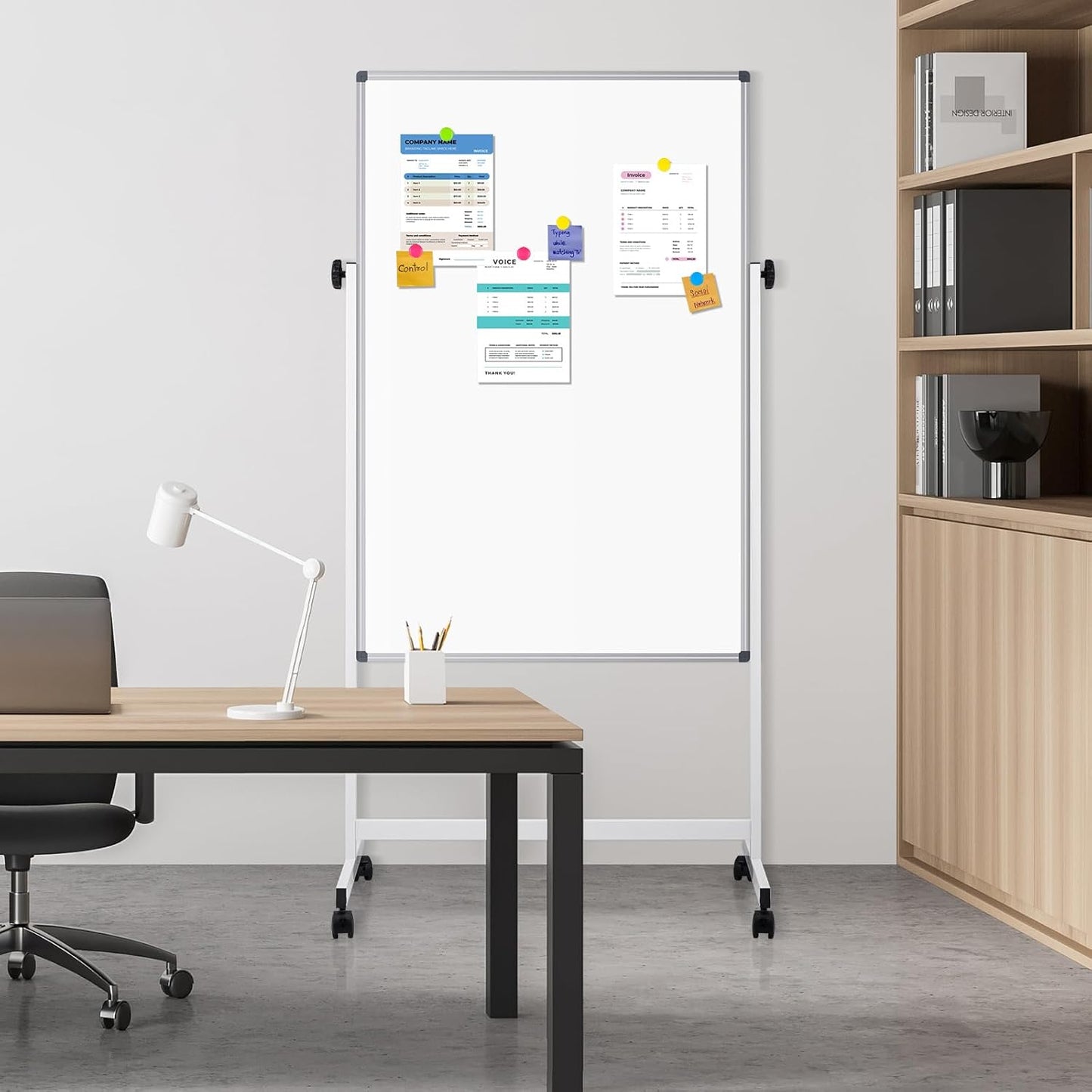 Rolling Whiteboard, 40" x 24" Magnetic Mobile White Board on Wheels, Double Sided, Height Adjustable Aluminum Frame Dry Erase Board with Stand for Office, Home, Classroom