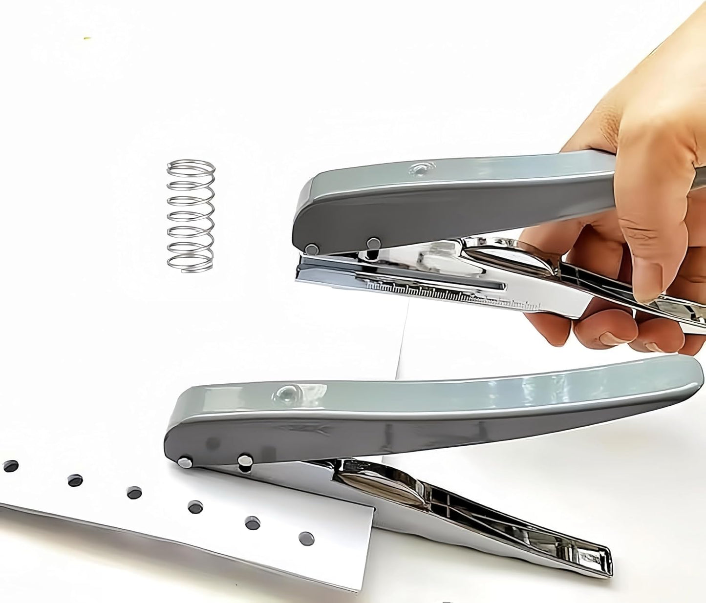 1 Pack 1/4 inch (6mm) Single Hole Punch Heavy Duty Round Hole Paper Puncher 2 Inch Reach Deep Throat Hand Held Long Hole Punch for Paper ID Cards PVC Tags Plastic Cardboard, Grey