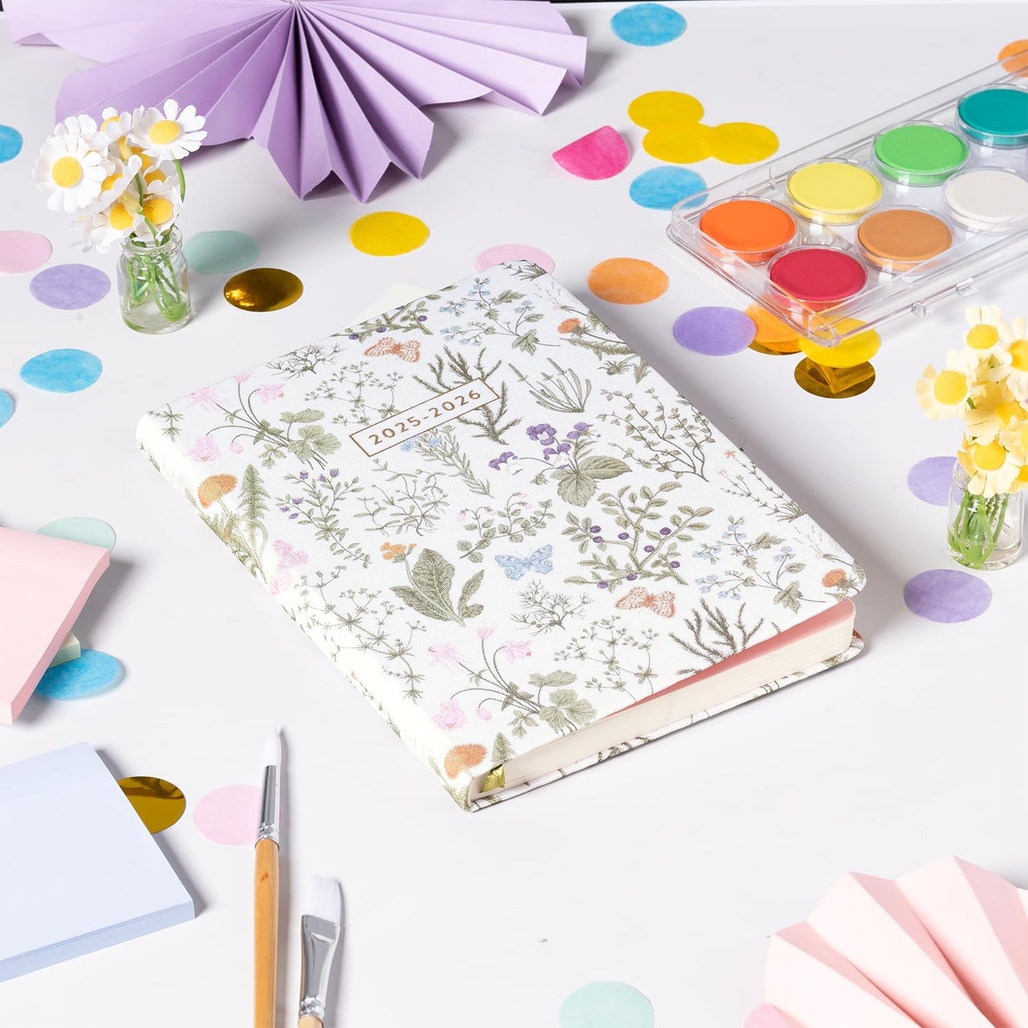 2025-2026 Eccolo 18 Month Linen Botanical Bound Planner, Monthly & Weekly Pages (5.25 x 7.75" - July 2025 - Dec 2026)