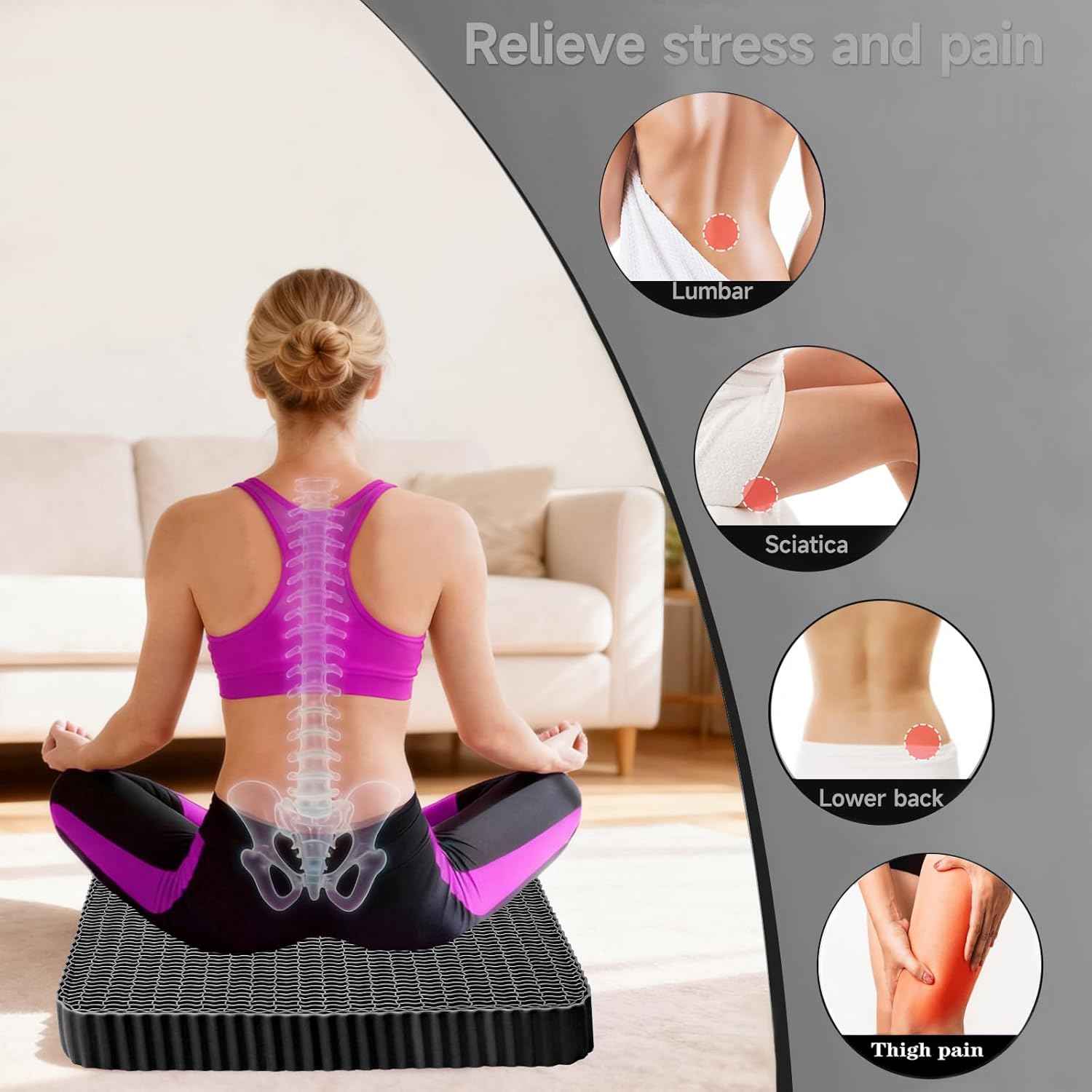 Breathable Grid Seat Cushion, Large and Wide Gel Seat Cushion, Soft Cooling Support Chair Cushion for Office, Home, Wheelchair, Car, Recliner, Gel Cushion for Back, Sciatica, Tailbone, Pain Relief.