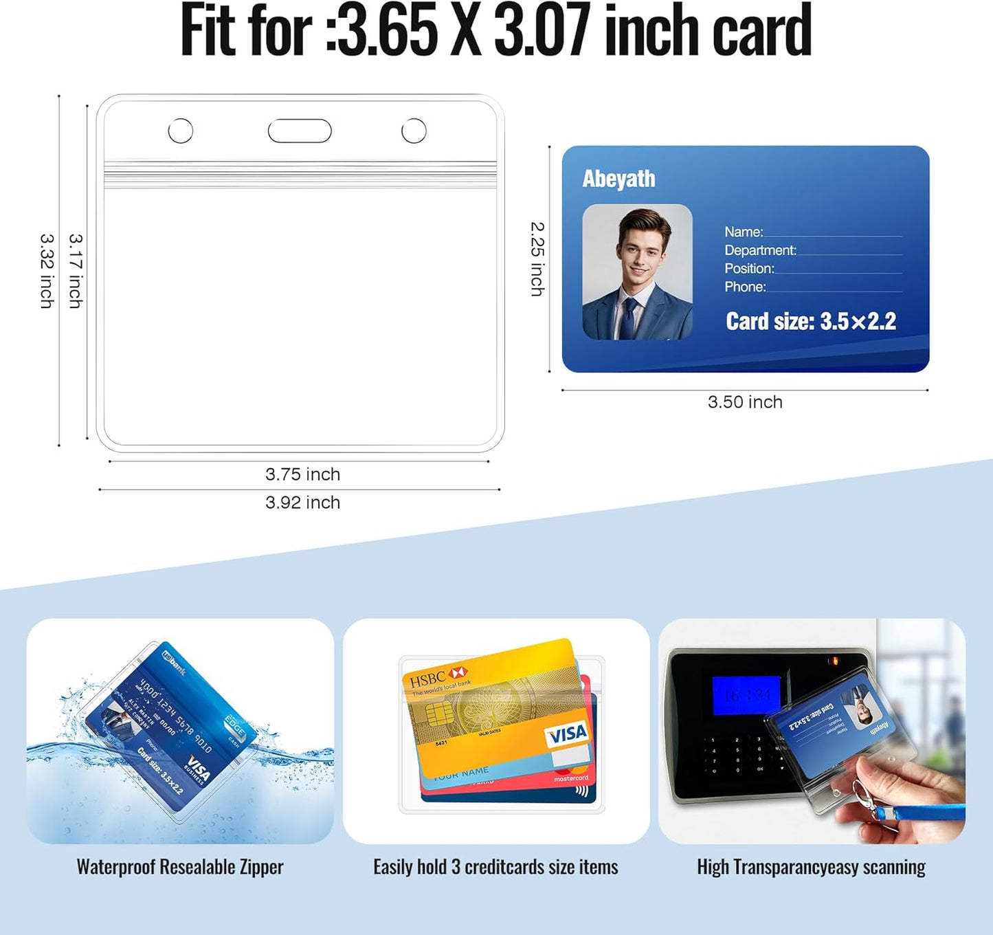 50 Pack Extra Thick ID Card Name Badge Holder Heavy Duty Waterproof Clear Plastic PVC Horizontal Sleeve Pocket Resealable