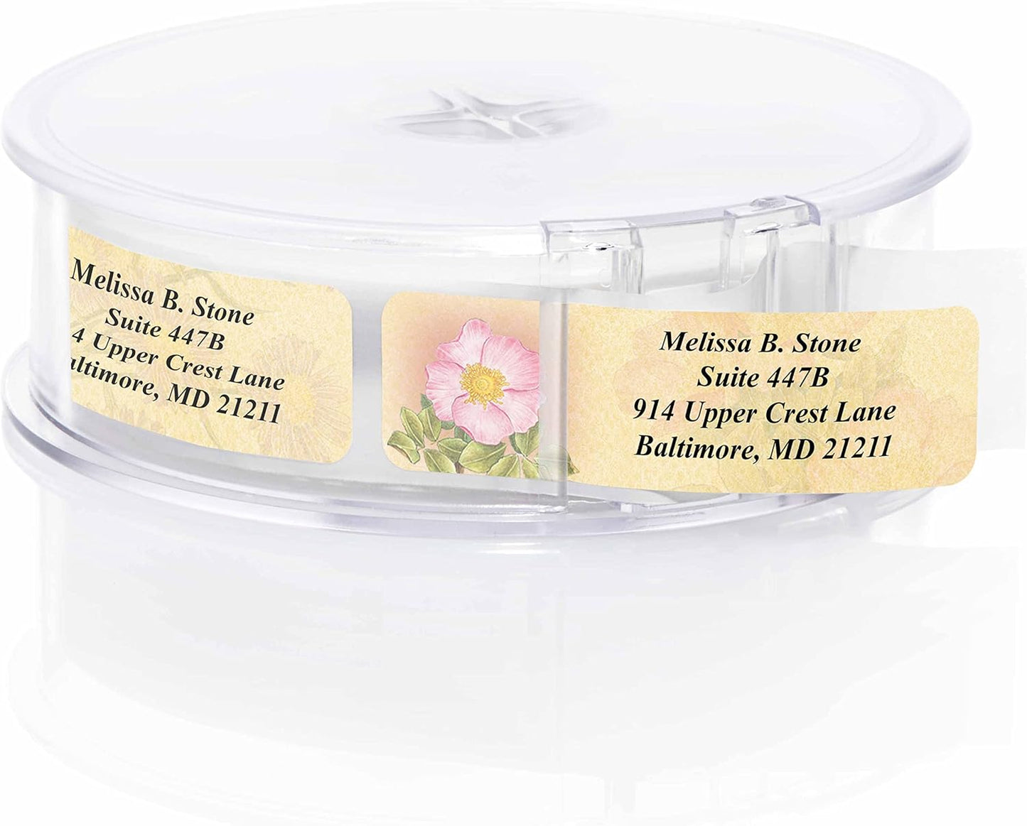 Antique Floral Designer Assorted Rolled Address Labels with Elegant Plastic Dispenser - Lumora Desk